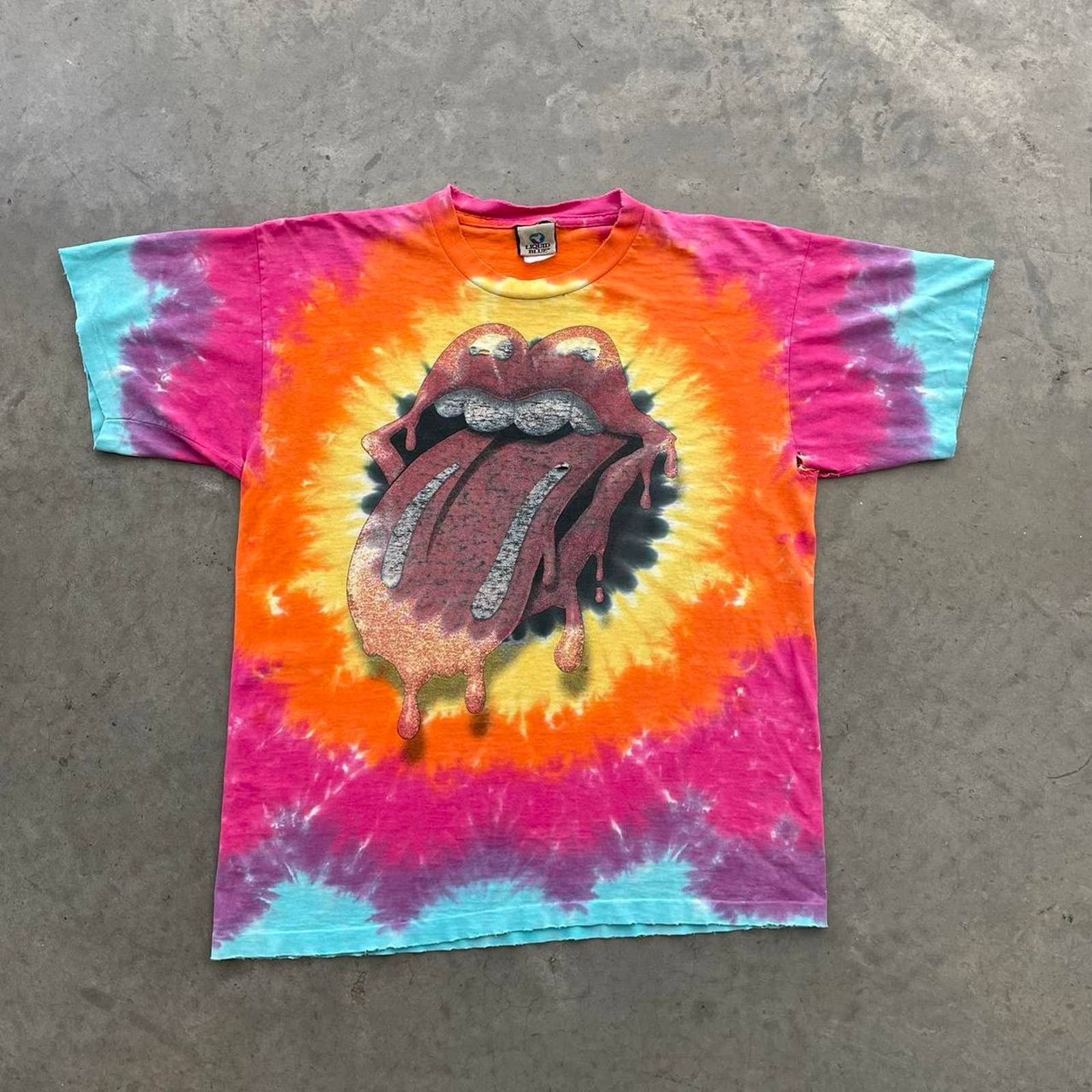 Vintage Vintage 90s Liquid Blue Rolling Stones Tie Dye T-shirt