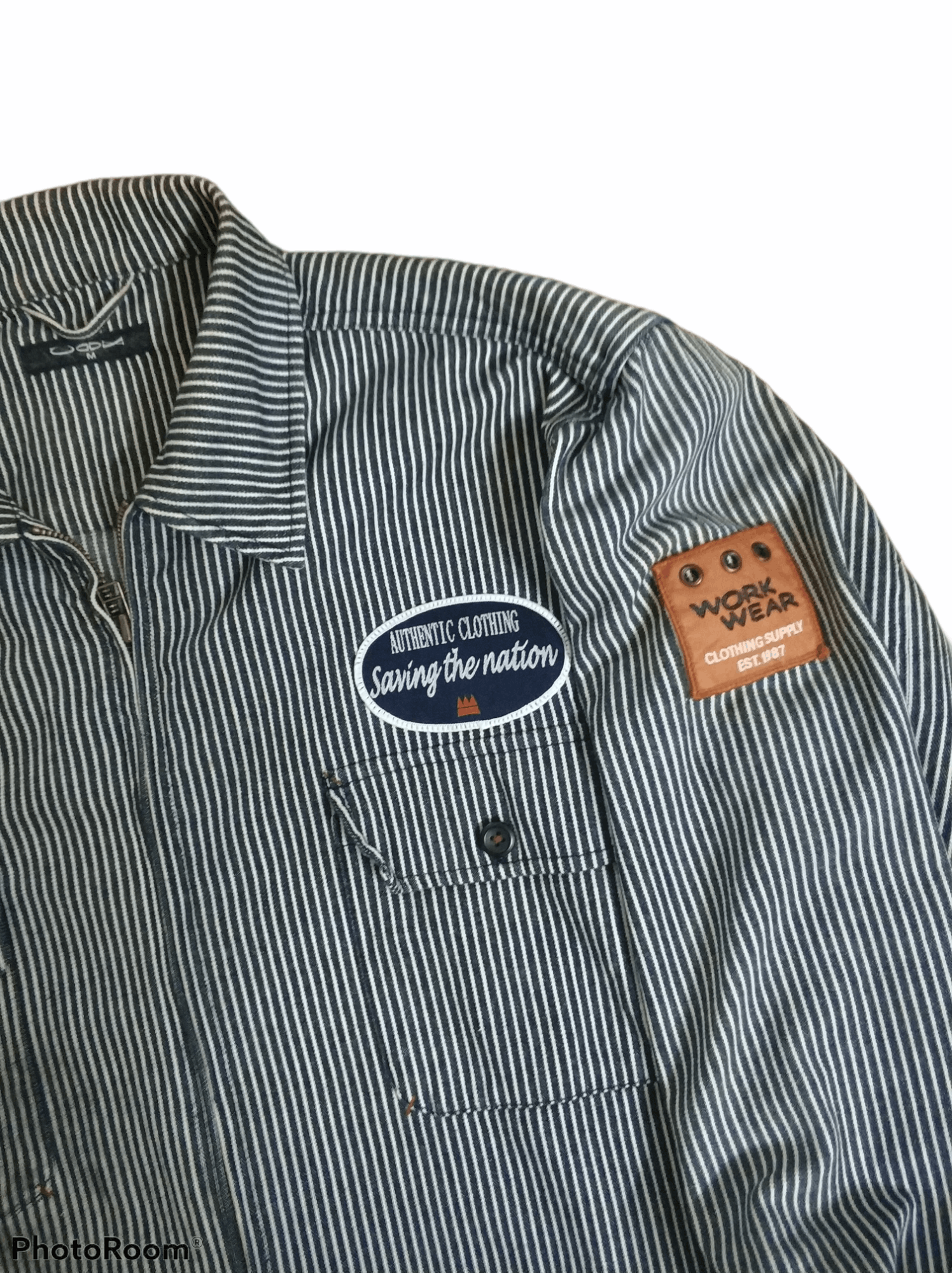 Japanese Brand 🔥Hickory Stripe Patches Zipper Work Jacket Size US M / EU 48-50 / 2 - 5 Thumbnail