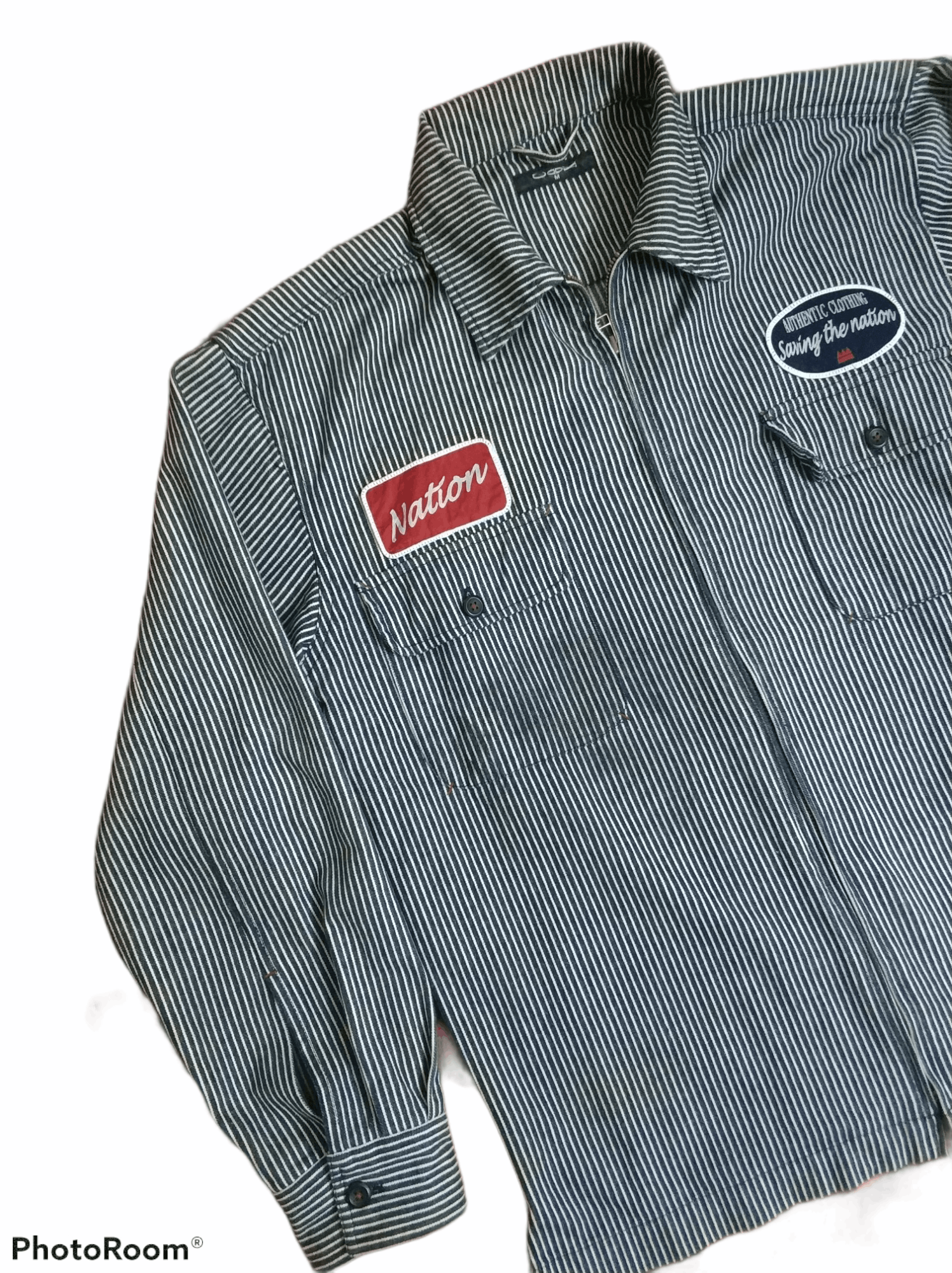 Japanese Brand 🔥Hickory Stripe Patches Zipper Work Jacket Size US M / EU 48-50 / 2 - 4 Thumbnail