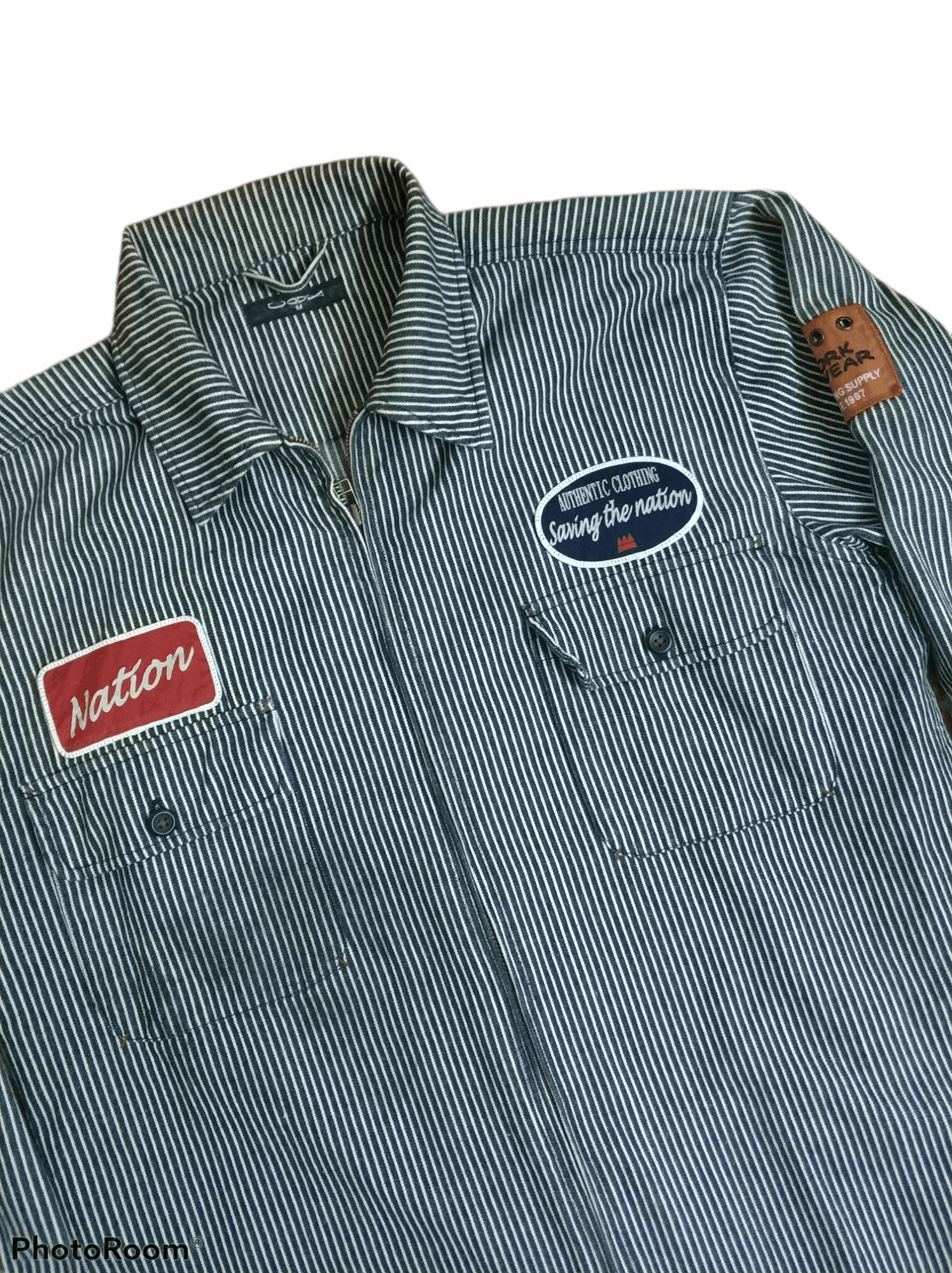Japanese Brand 🔥Hickory Stripe Patches Zipper Work Jacket Size US M / EU 48-50 / 2 - 3 Thumbnail
