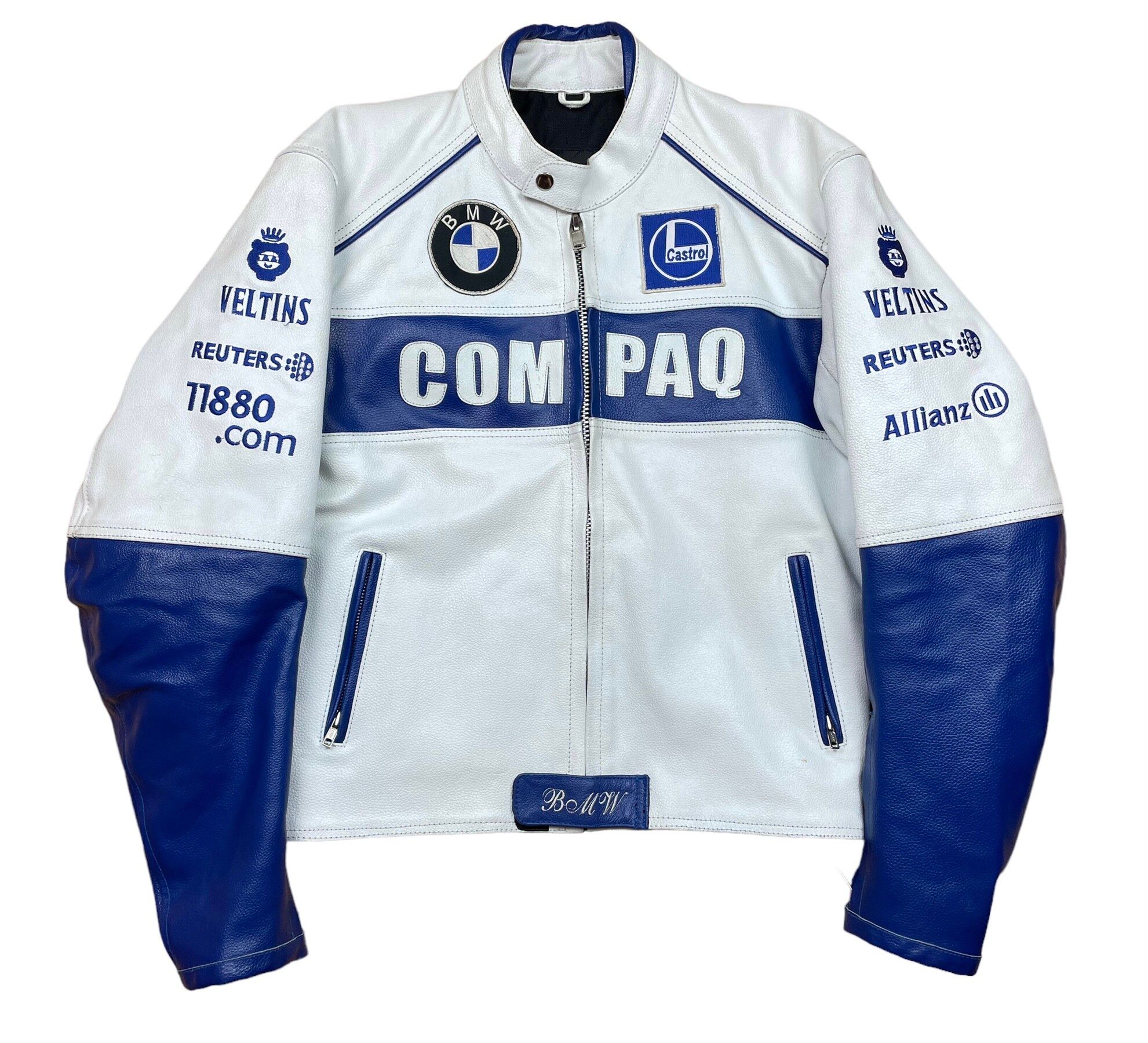Pre-owned Bmw X Racing Bmw Compaq Genuine Leather Motorcycle Racing Biker Jacket In Multicolor