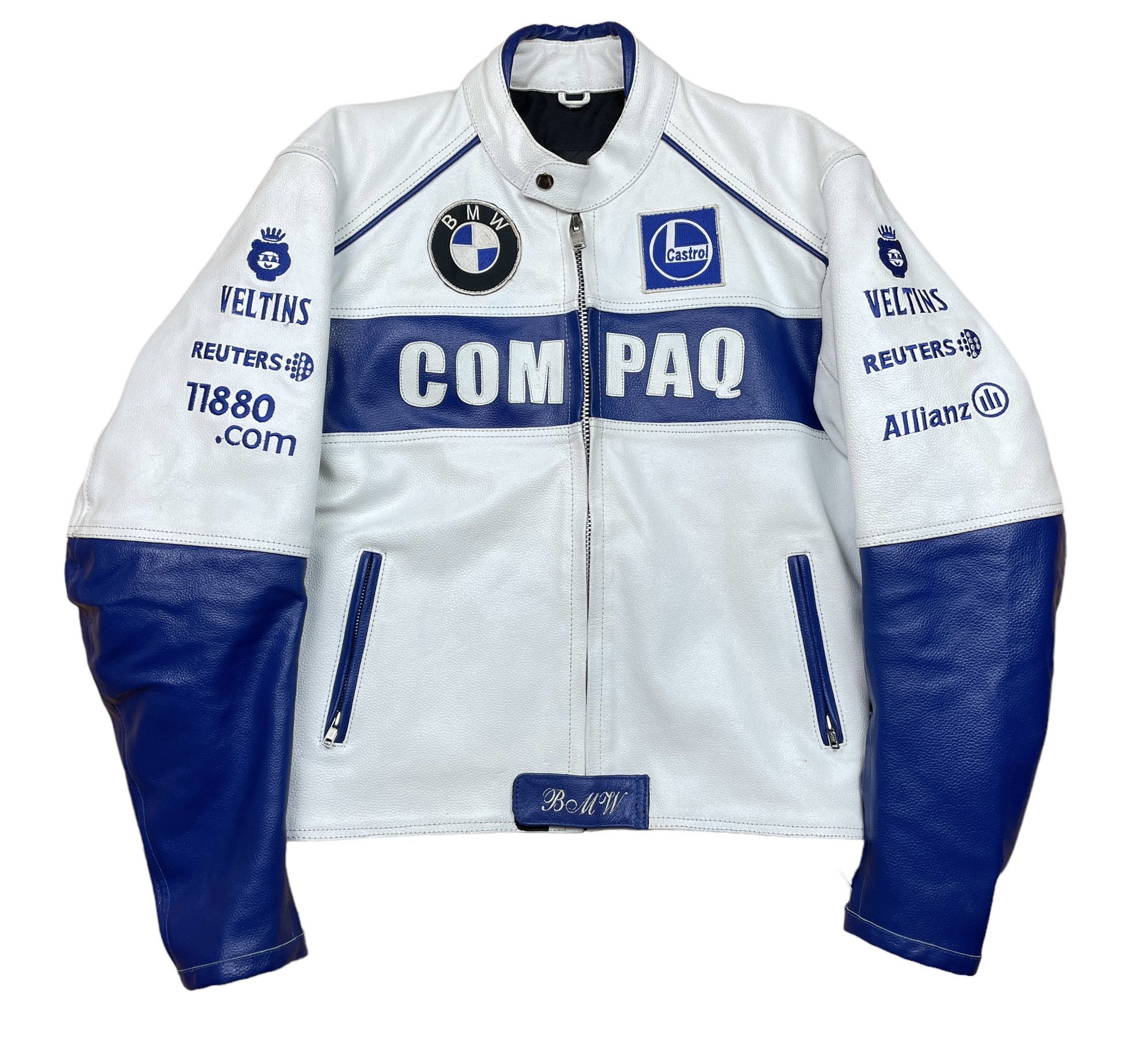 image of Bmw Compaq Genuine Leather Motorcycle Racing Biker Jacket, Men's (Size Medium)