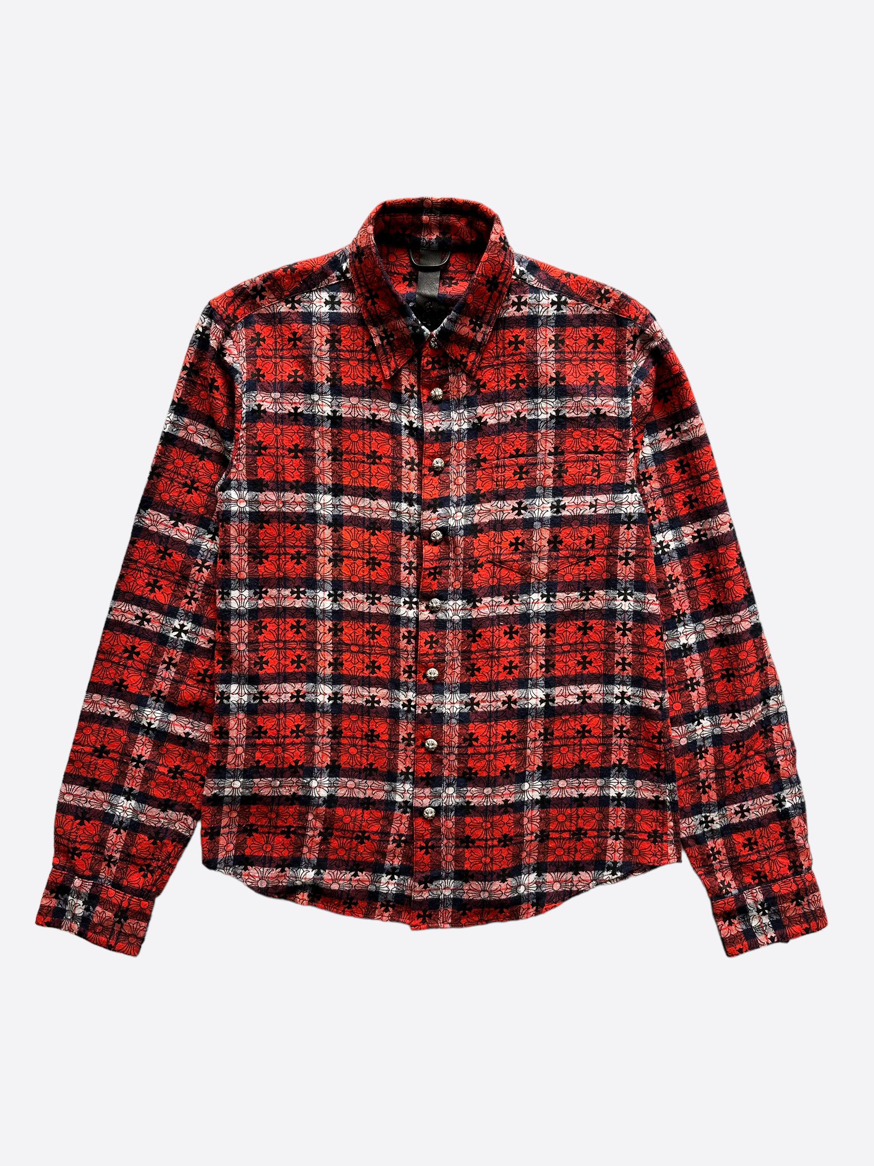 image of Chrome Hearts Red Loose Ends Cross Patch Button Up, Men's (Size Medium)