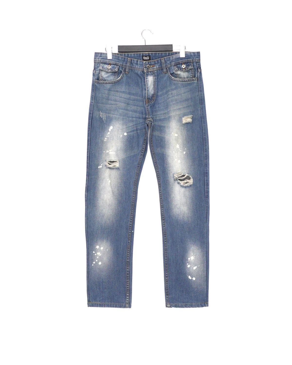 image of Dolce Gabbana Vintage Dolce & Gabbana Paint Splatter Distressed Pant Jeans in Blue, Men's (Size 34)