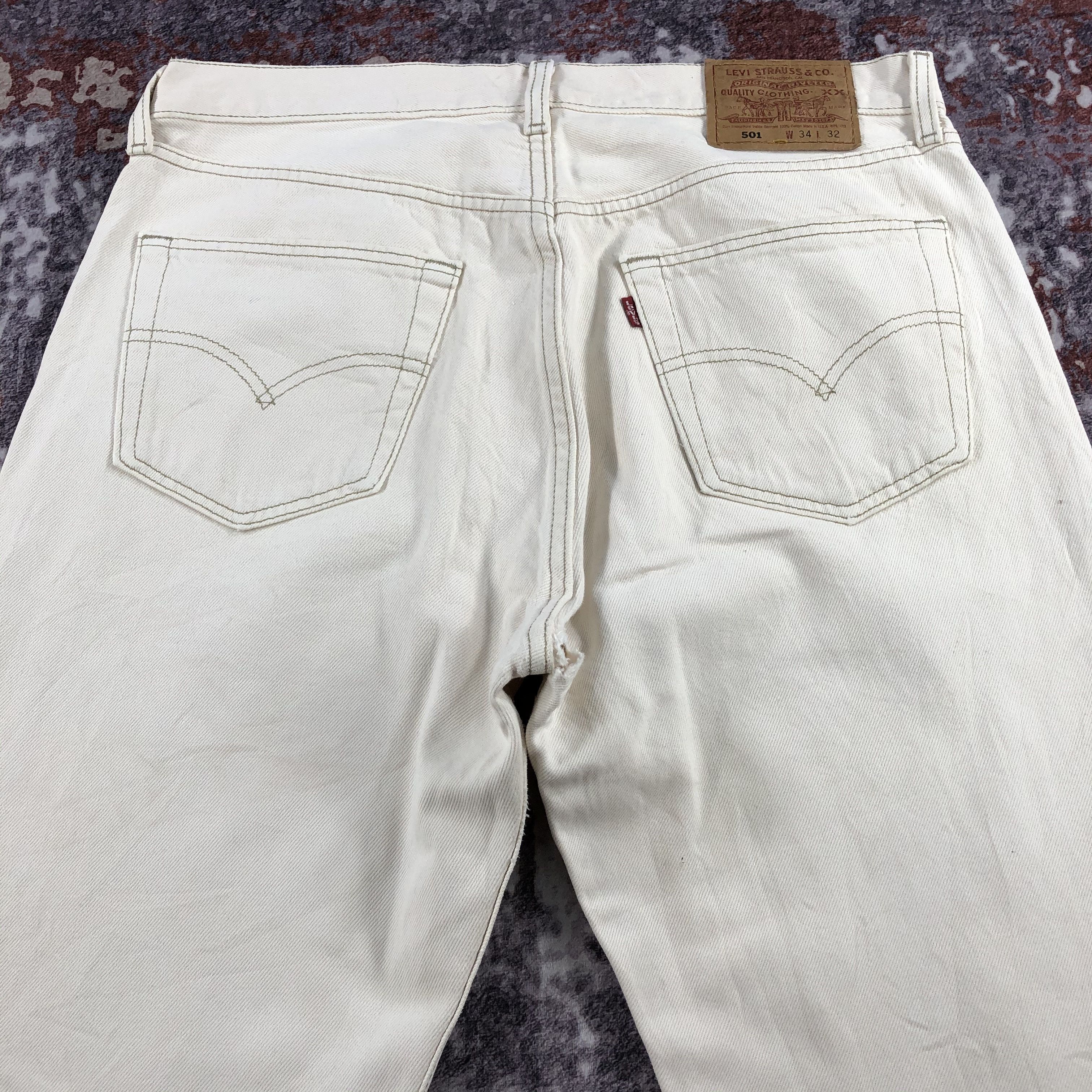Levi's × Vintage Vintage 90s Cream Levis 501 Jeans-JM2404 Size US 34 / EU 50 - 4 Thumbnail