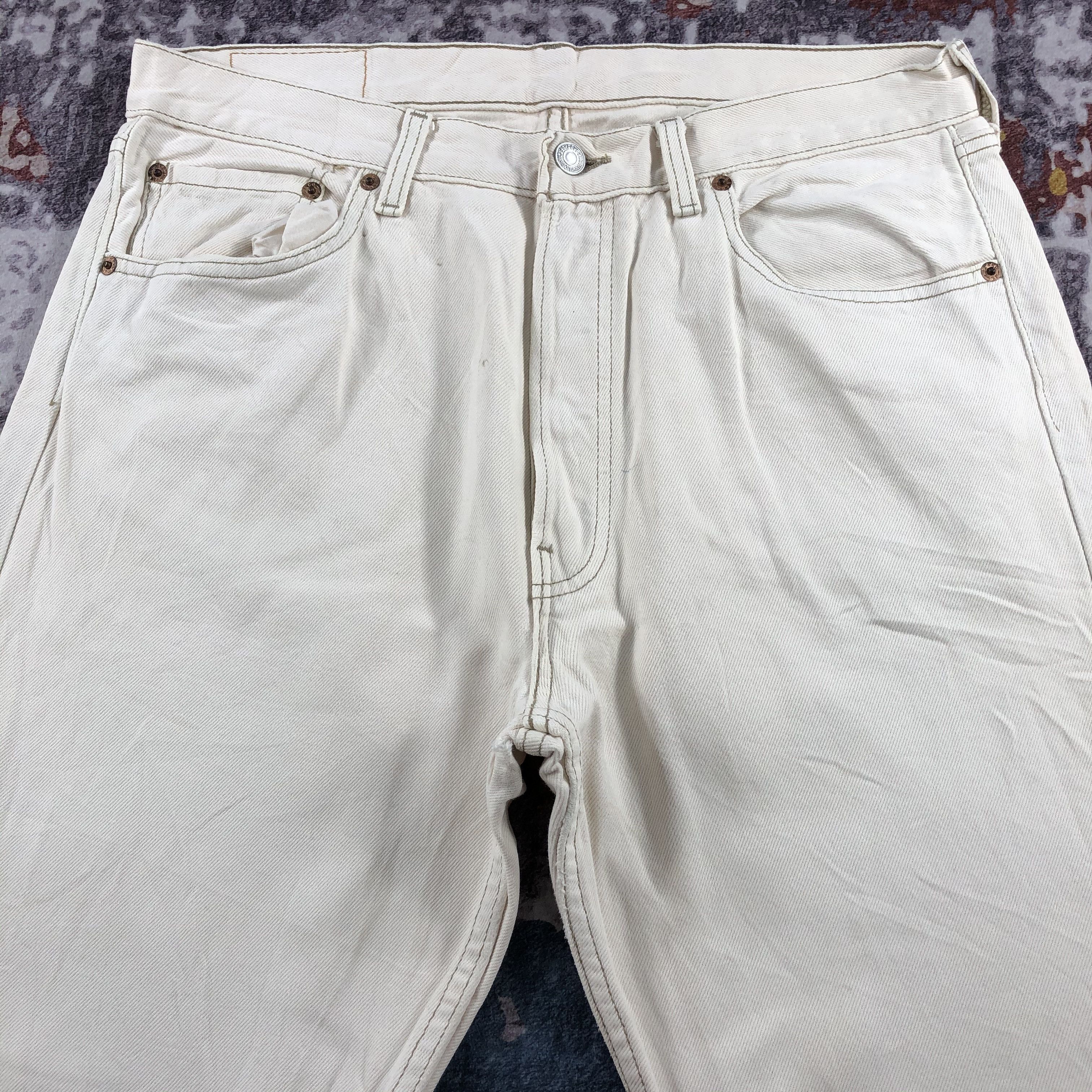 Levi's × Vintage Vintage 90s Cream Levis 501 Jeans-JM2404 Size US 34 / EU 50 - 3 Thumbnail