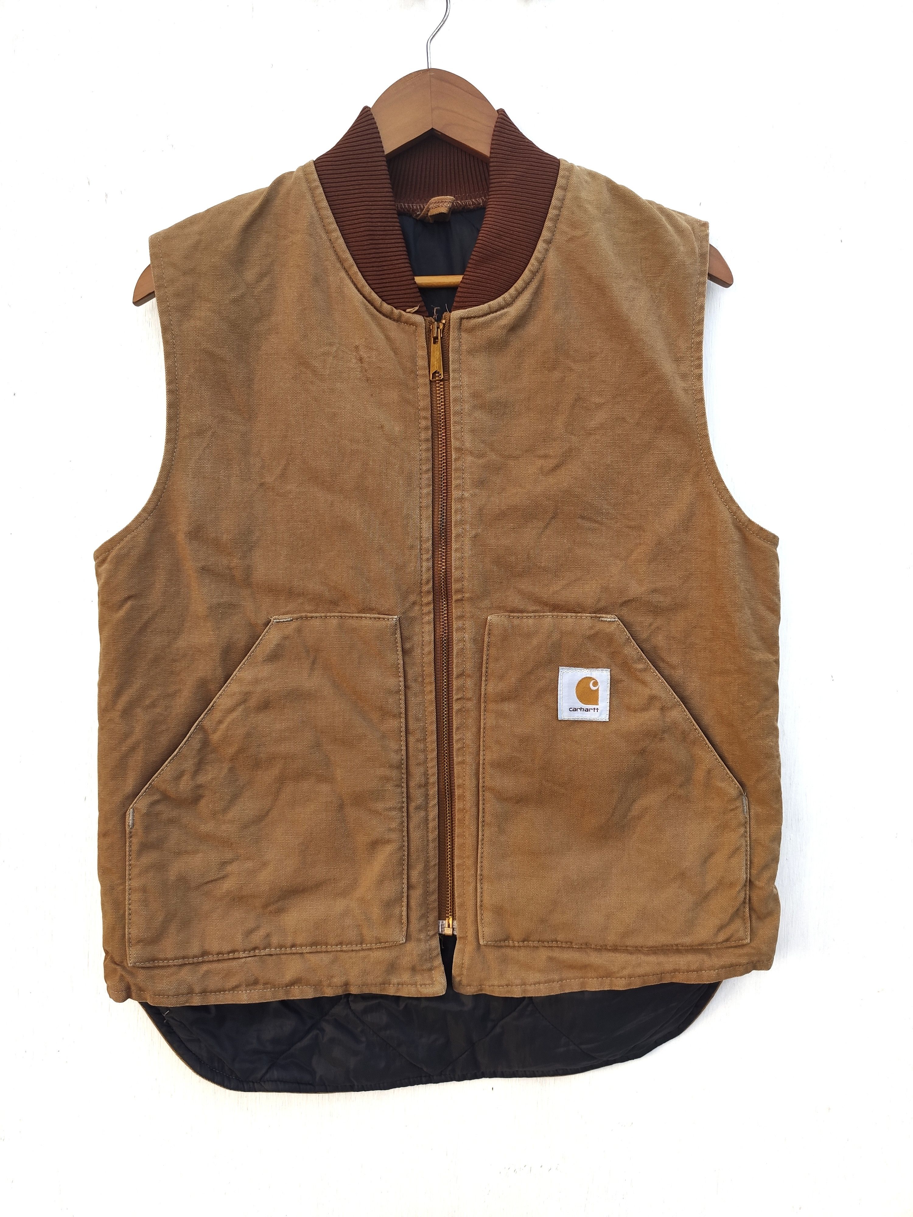 Pre-owned Carhartt X Vintage Carhartt Jacket Sleeve Less Workwear In Brown