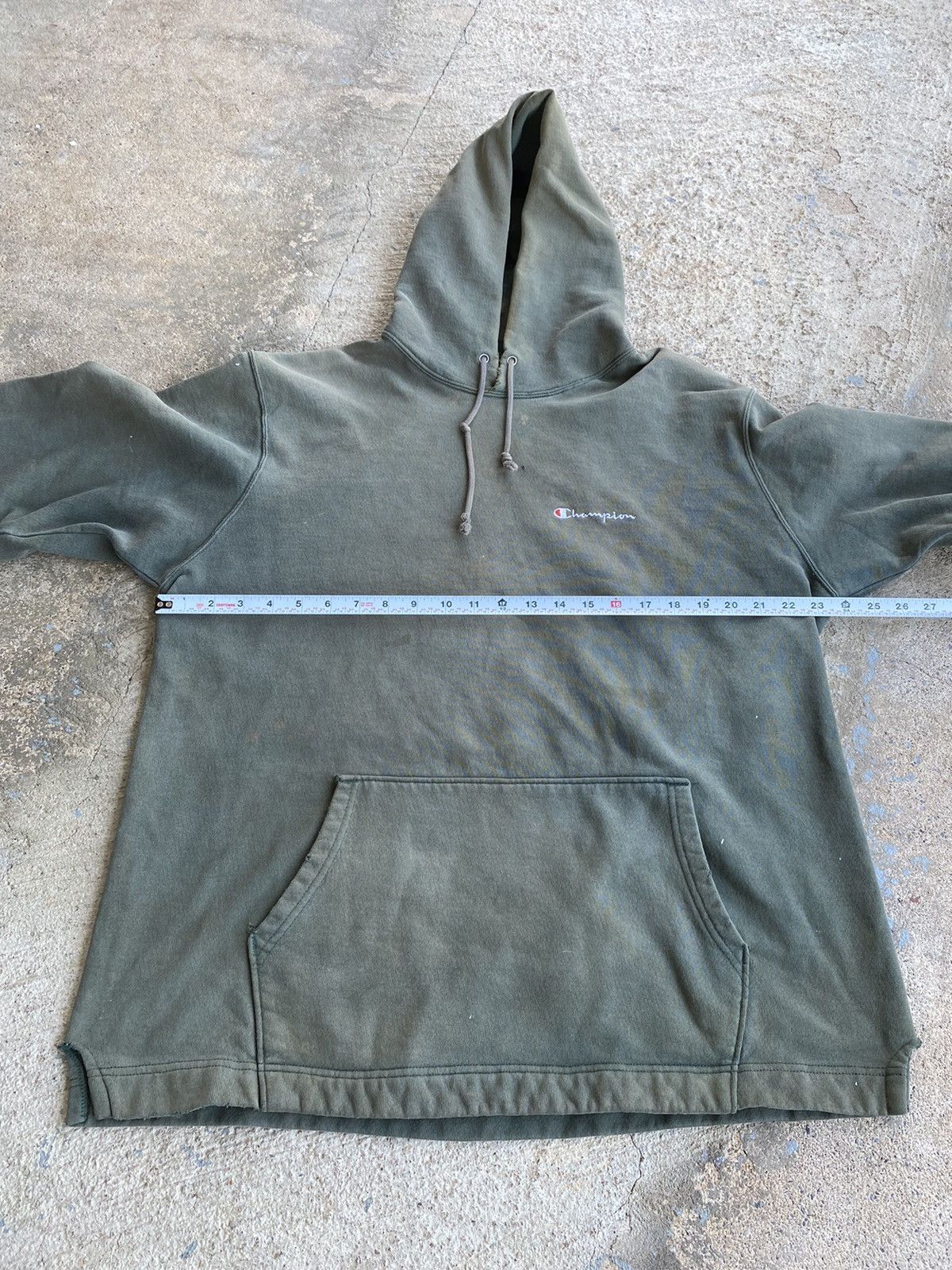 Champion × Vintage Vintage 90’s Champion Olive Fade Distressed Hood Sweatshirt Size US XL / EU 56 / 4 - 18 Thumbnail