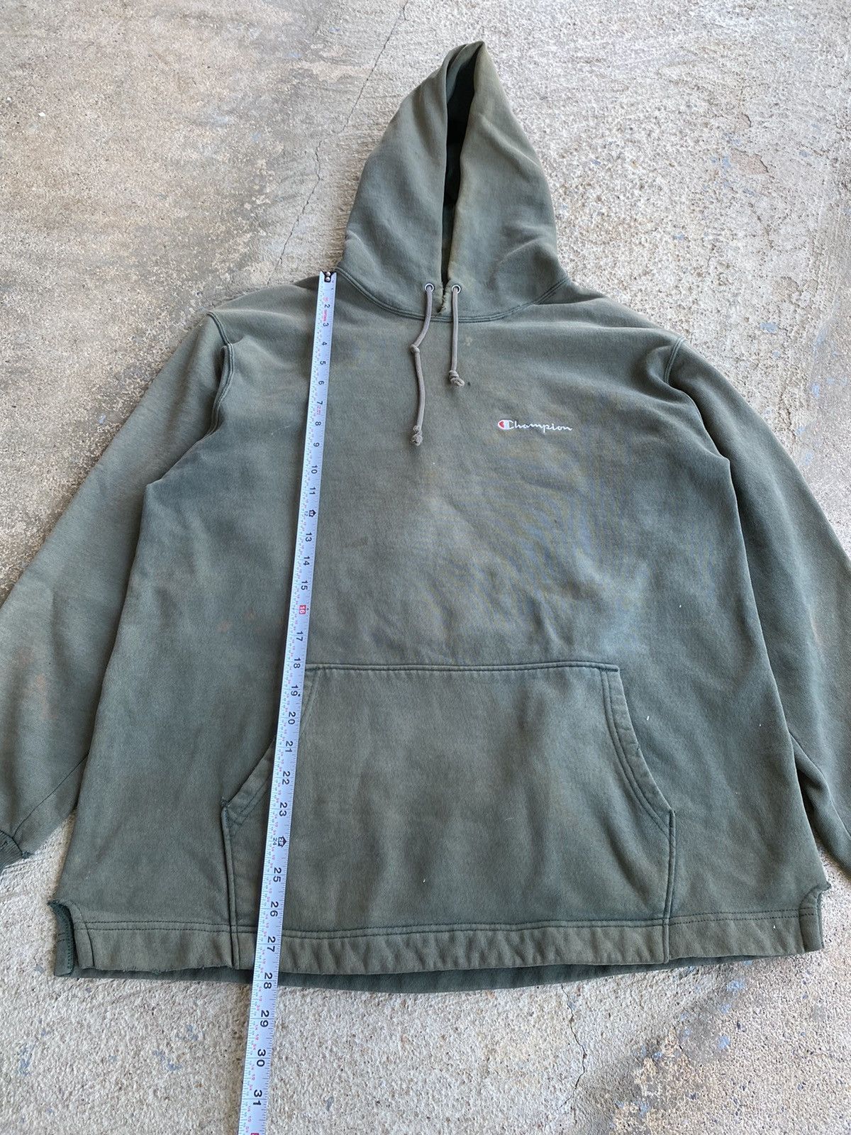 Champion × Vintage Vintage 90’s Champion Olive Fade Distressed Hood Sweatshirt Size US XL / EU 56 / 4 - 17 Thumbnail