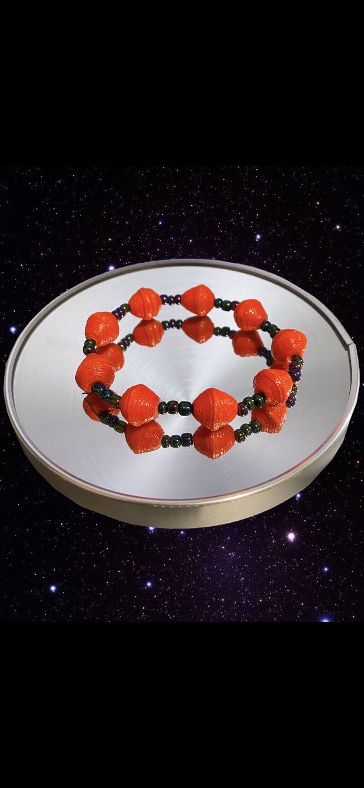 Vintage Orange & Purple Iridescent Beaded Stretch Bracelet Size ONE SIZE - 2 Thumbnail