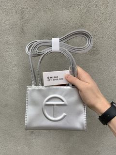 Telfar Shopping Bag Small Silver in Vegan Leather with Silver-tone - US