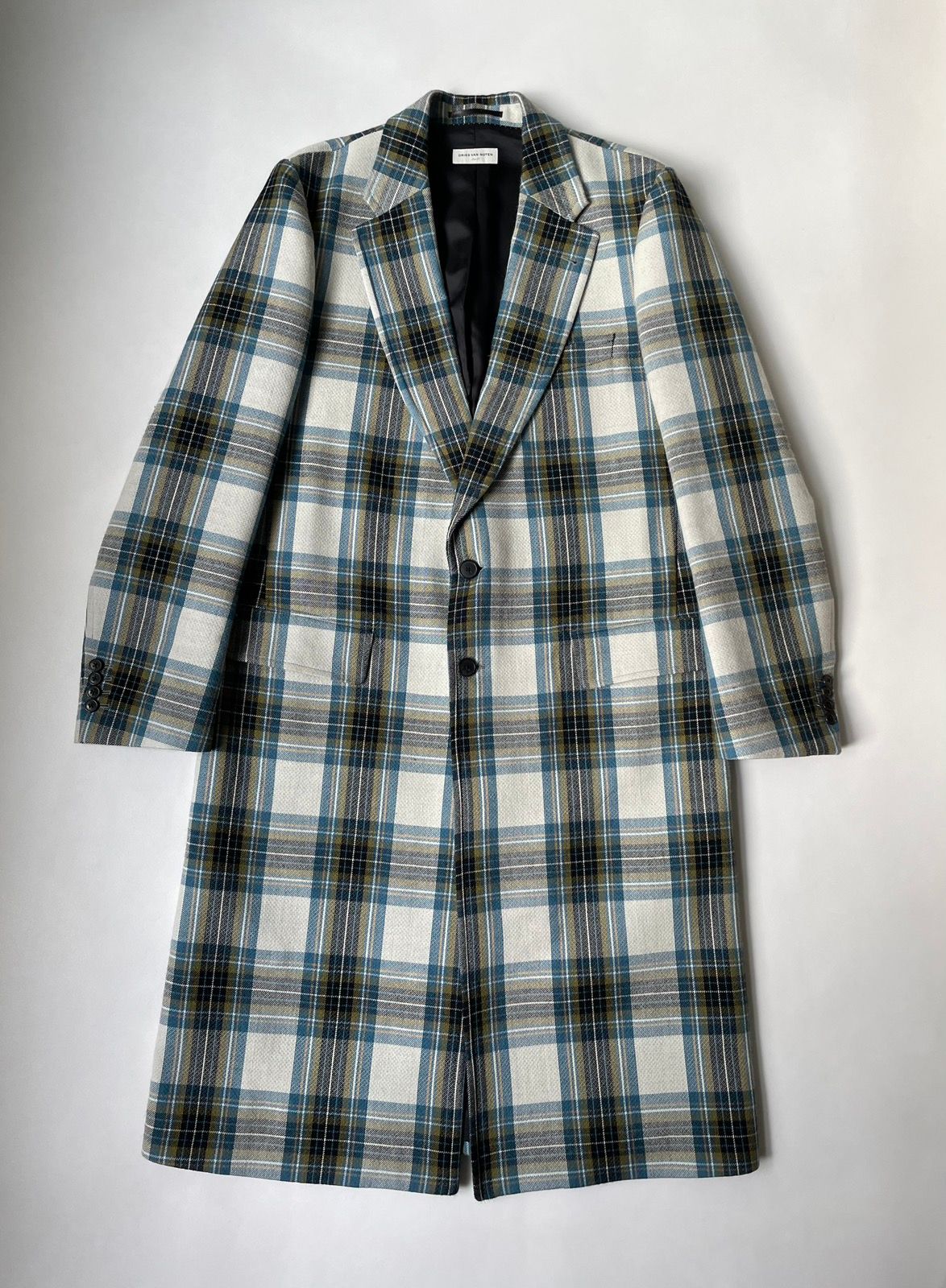 Pre-owned Dries Van Noten Boxy Check Wool Overcoat In Multicolor