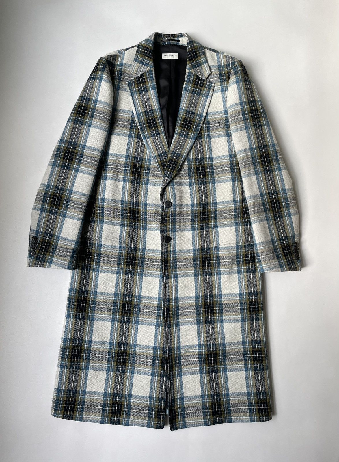 Pre-owned Dries Van Noten Boxy Check Wool Overcoat In Multicolor