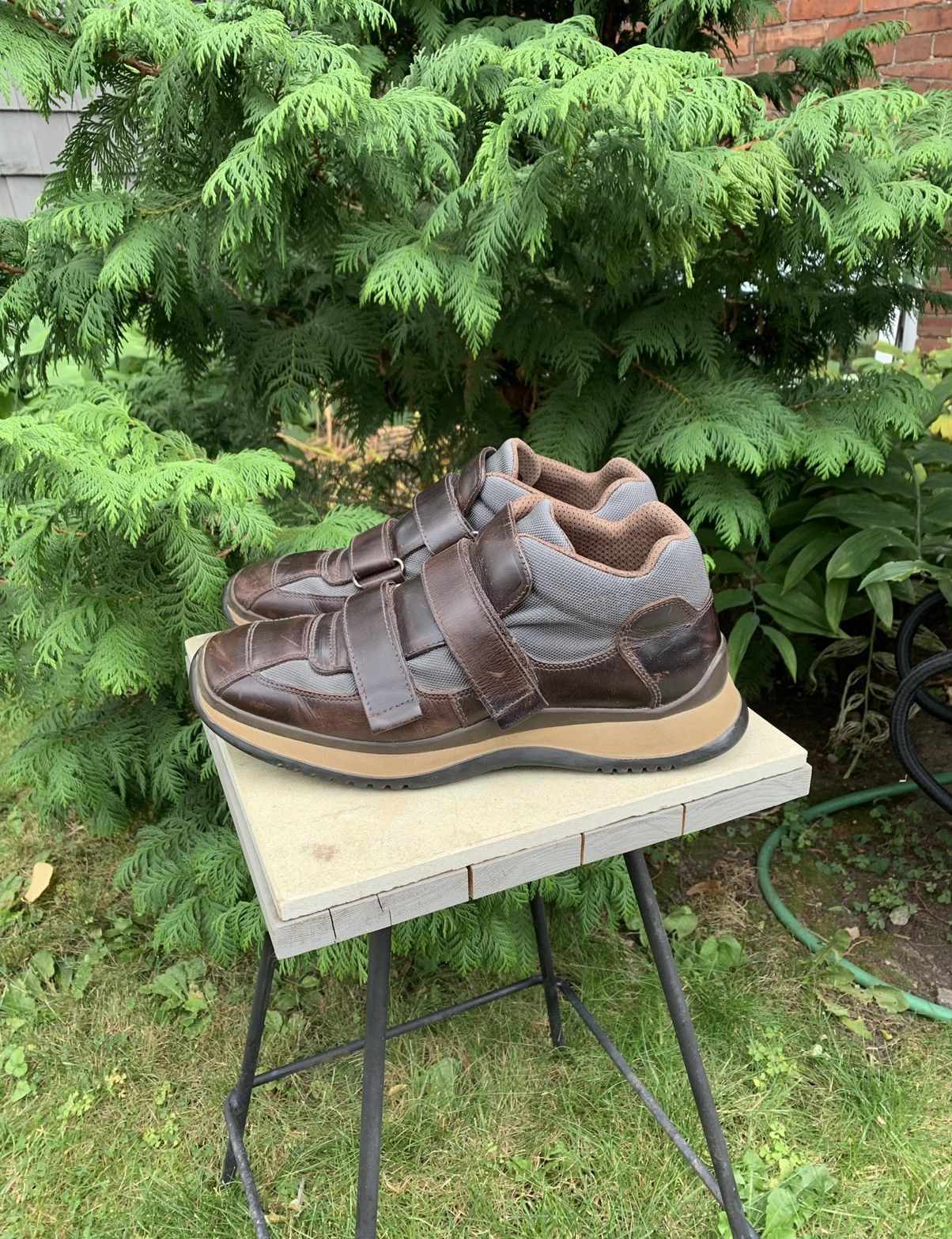 Pre-owned Prada X Vintage Prada Brown Leather Velcro Strap Sneaker Shoes 00s Men 9.5
