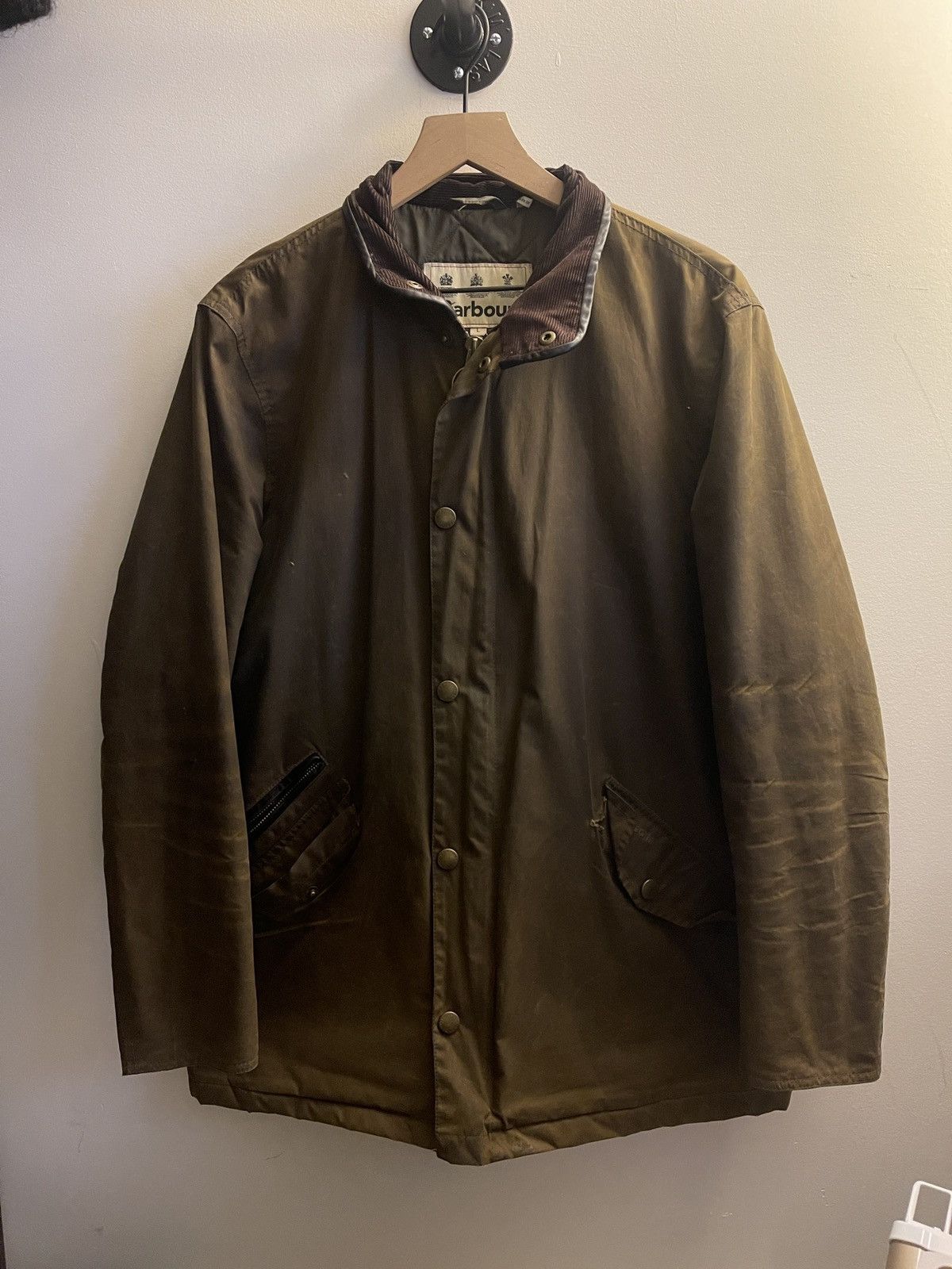 Barbour VINTAGE BARBOUR PRESTBURY WAXED JACKET CORDOUROY LARGE | Grailed