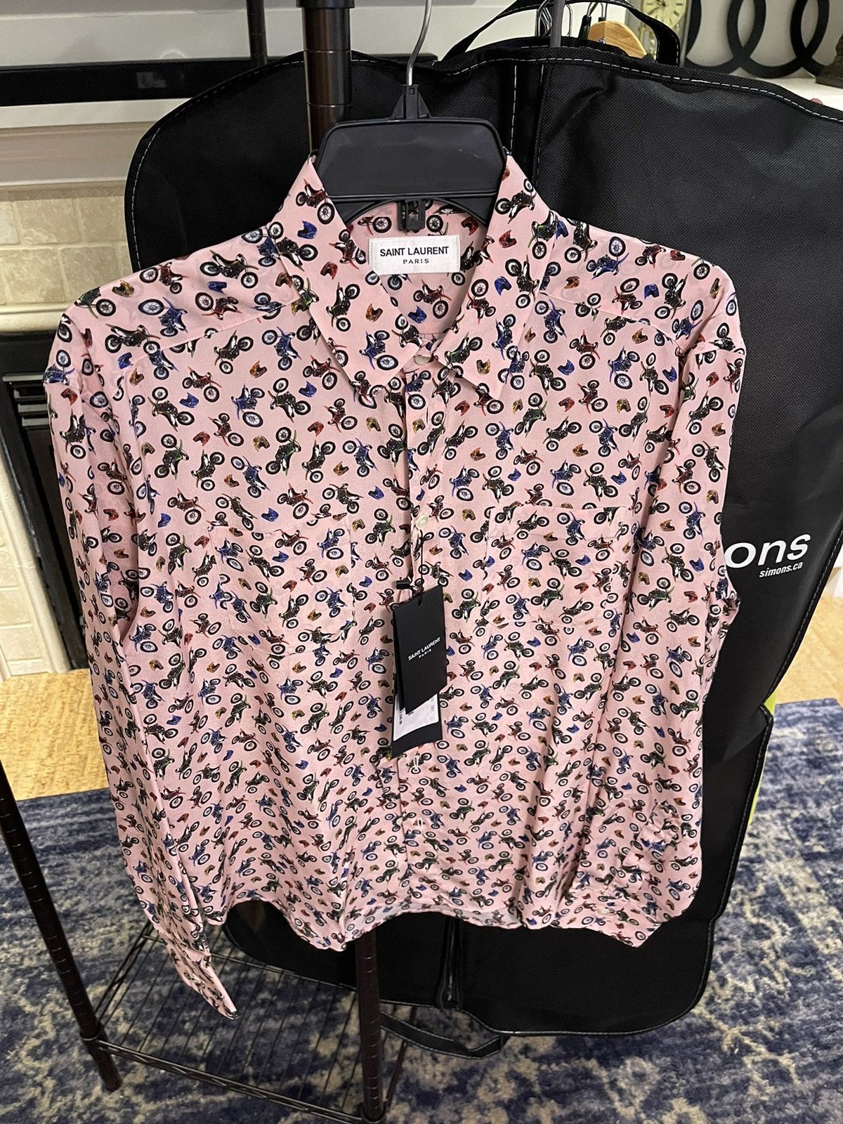 image of Saint Laurent Paris Saint Laurent Moto Silk Shirt in Pink, Men's (Size Medium)
