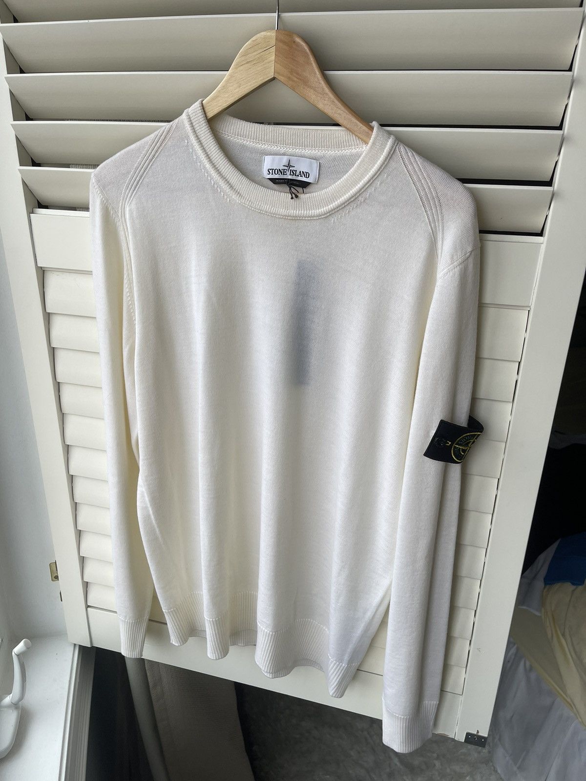 image of Stone Island Wool Sweater in White, Men's (Size Large)