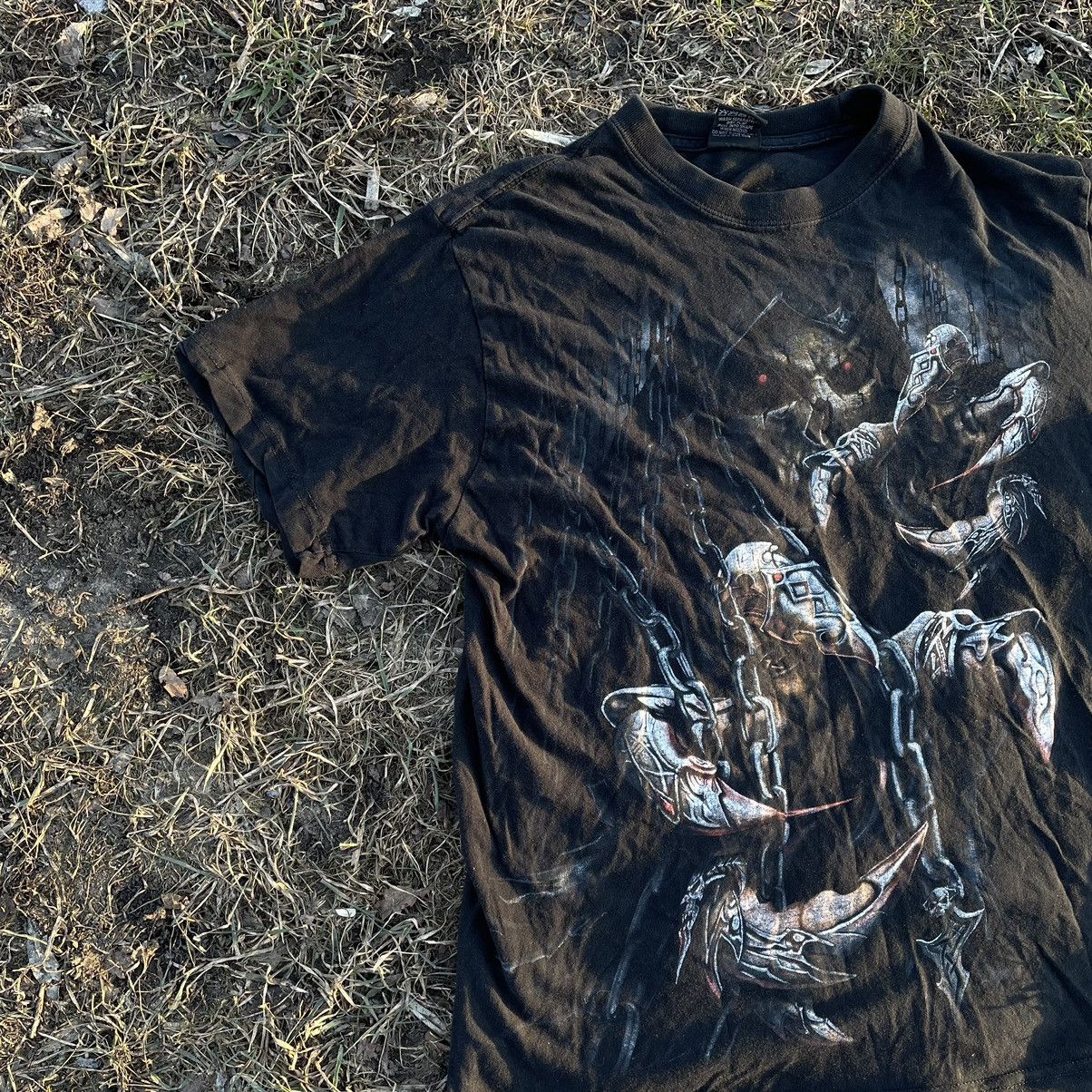 Vintage Vintage 90s Skull Graphic Tee Thrashed Dark Horror Grunge M Size US M / EU 48-50 / 2 - 3 Thumbnail
