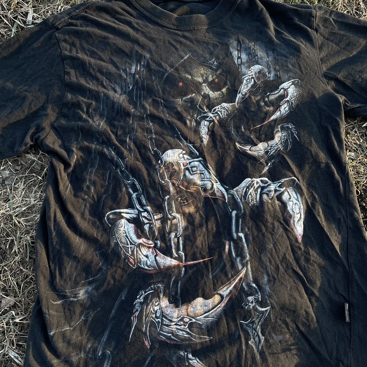 Vintage Vintage 90s Skull Graphic Tee Thrashed Dark Horror Grunge M Size US M / EU 48-50 / 2 - 4 Thumbnail