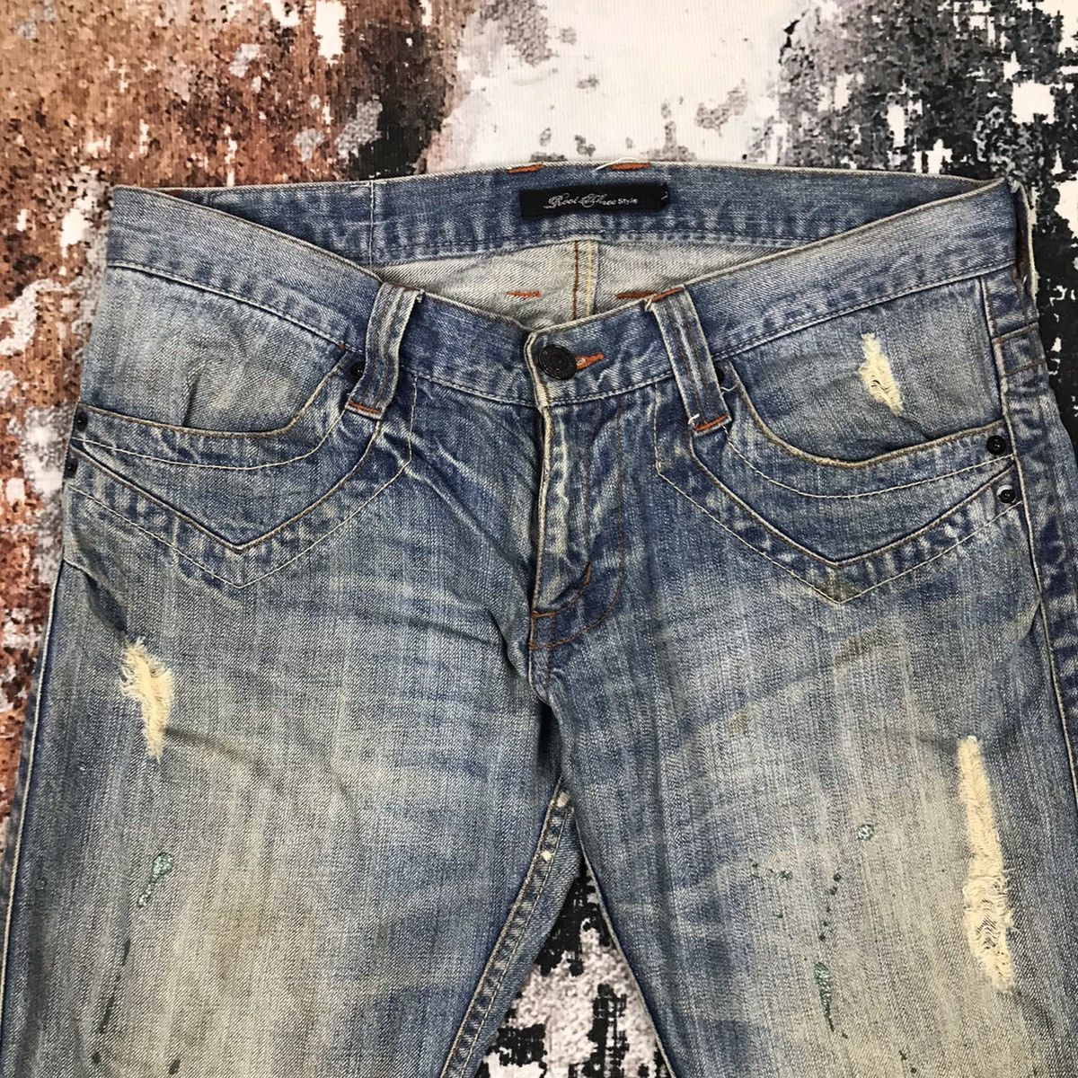 Japanese Brand × Vintage Vintage Japanese Flare RootTree Dirty Distressed Jeans Size 33" - 3 Thumbnail