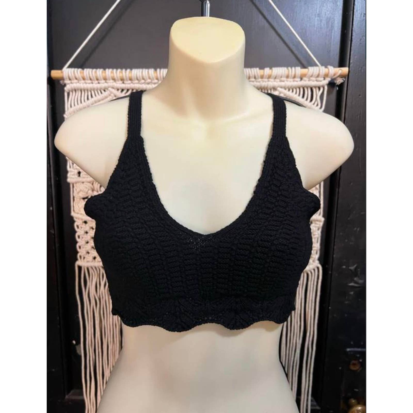 Designer DOUBLE ZERO Crochet Natural Bralette In Black | Grailed