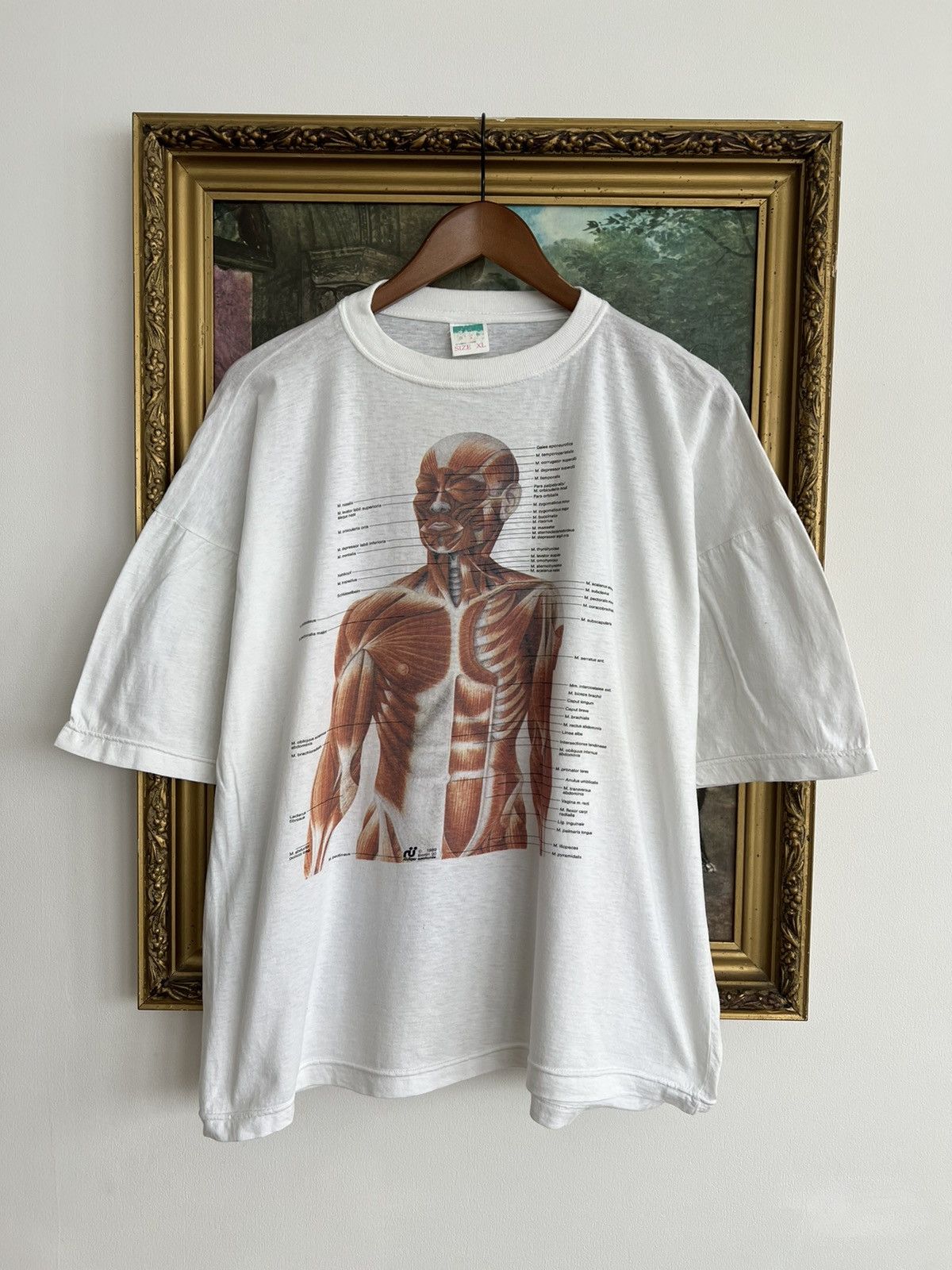 image of Band Tees x Vintage 90's Human Anatomy Muscle 1989 Kurt Cobain White Tee, Men's (Size XL)