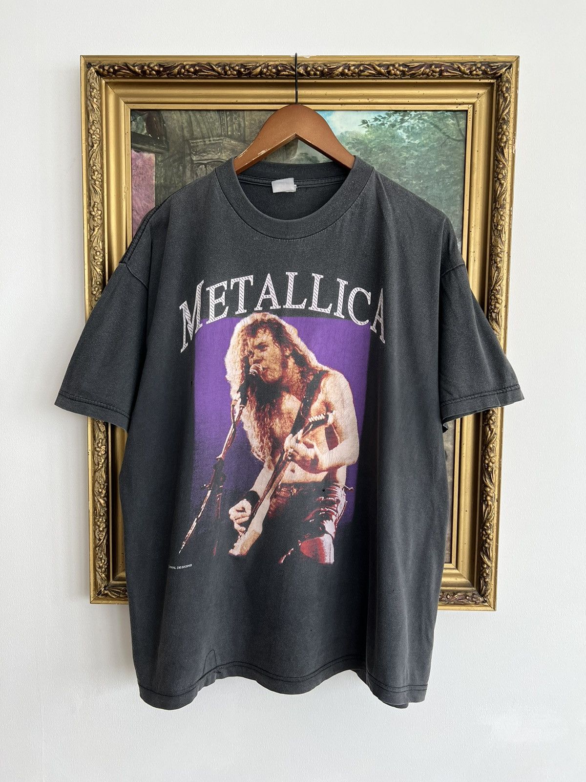 image of Band Tees x Rock T Shirt Vintage 90's Metallica James Hetfield Faded Black Tee, Men's (Size XL)