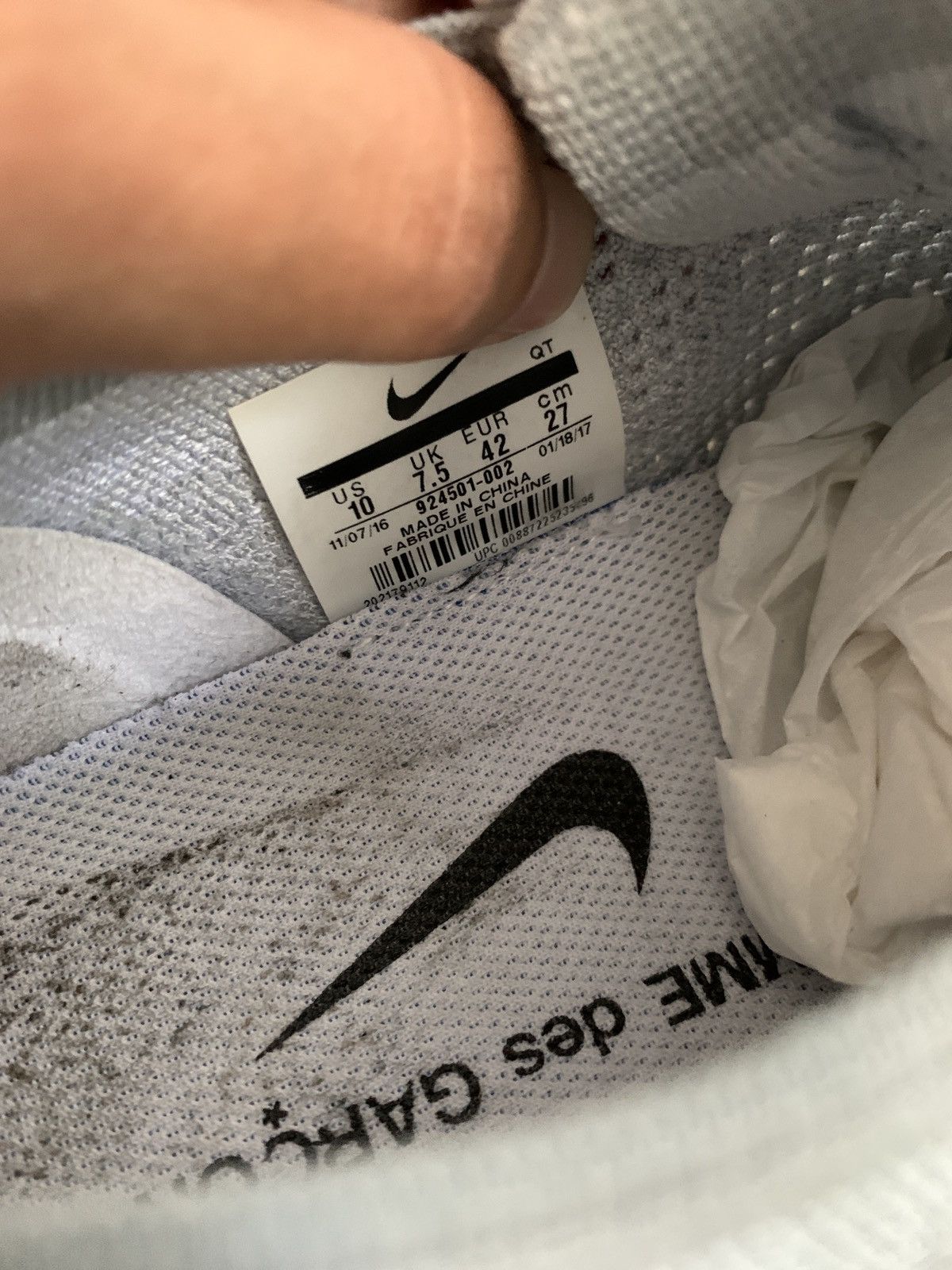 Comme des Garcons × Nike 🔥CDG X Nike Air Vapormax White/Pure Platinum🔥 Size US 8.5 / EU 41-42 - 12 Thumbnail