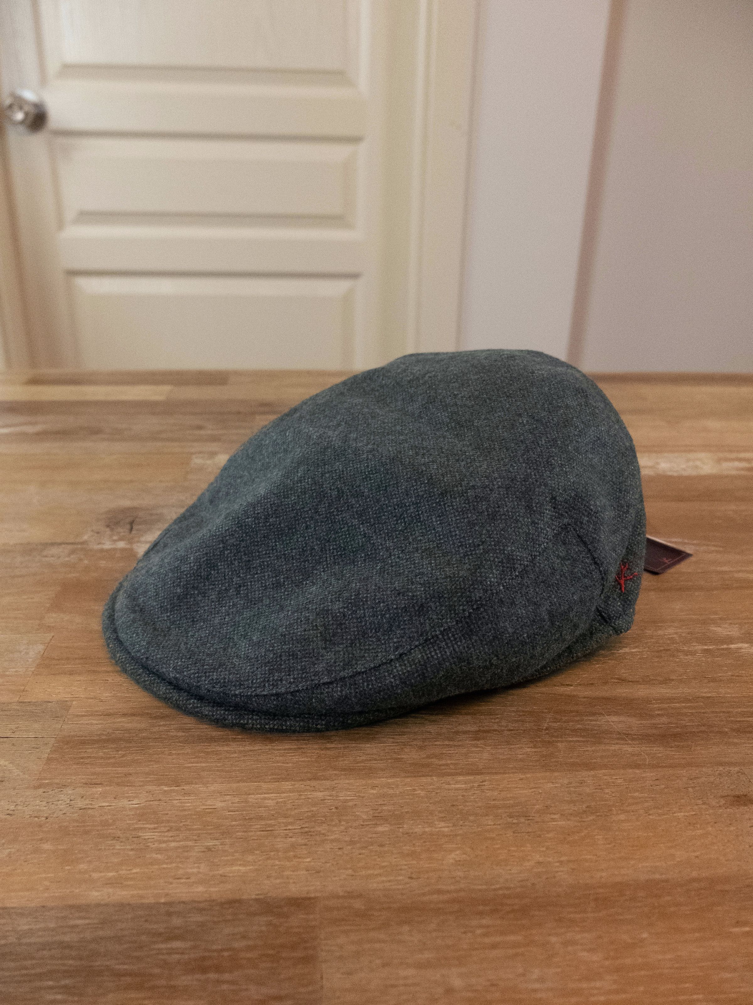 image of Isaia Napoli Green Cashmere Flat Cap Newsboy Cap 58 Medium, Men's