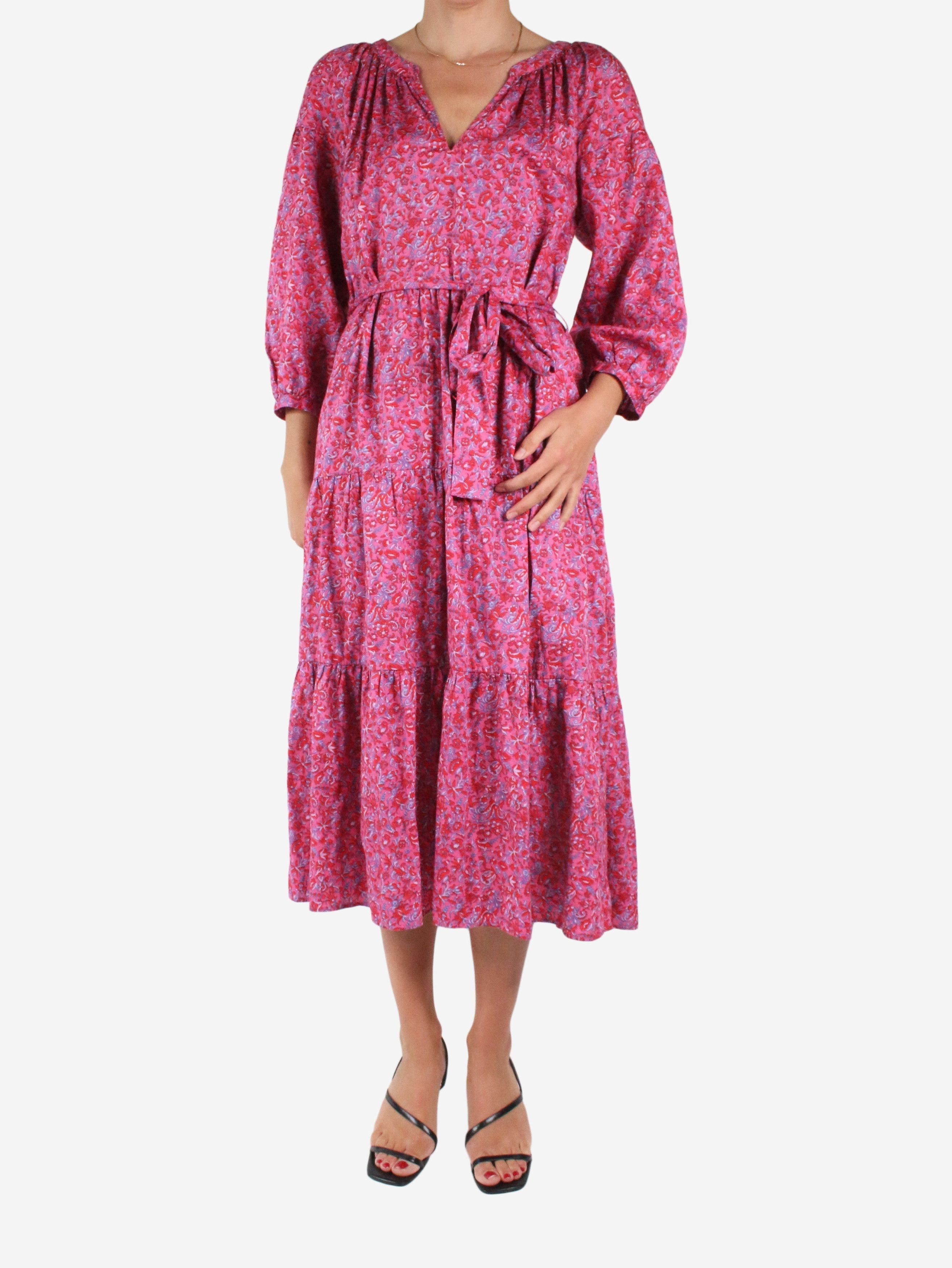 Pink floral V-neck midi dress - size M