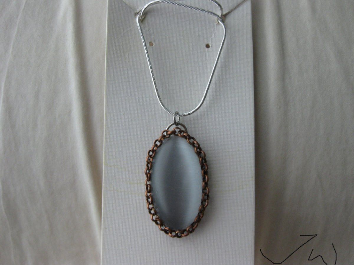 Handmade Crystal Oval Pendent Necklace with Brown chain Size ONE SIZE - 1 Thumbnail
