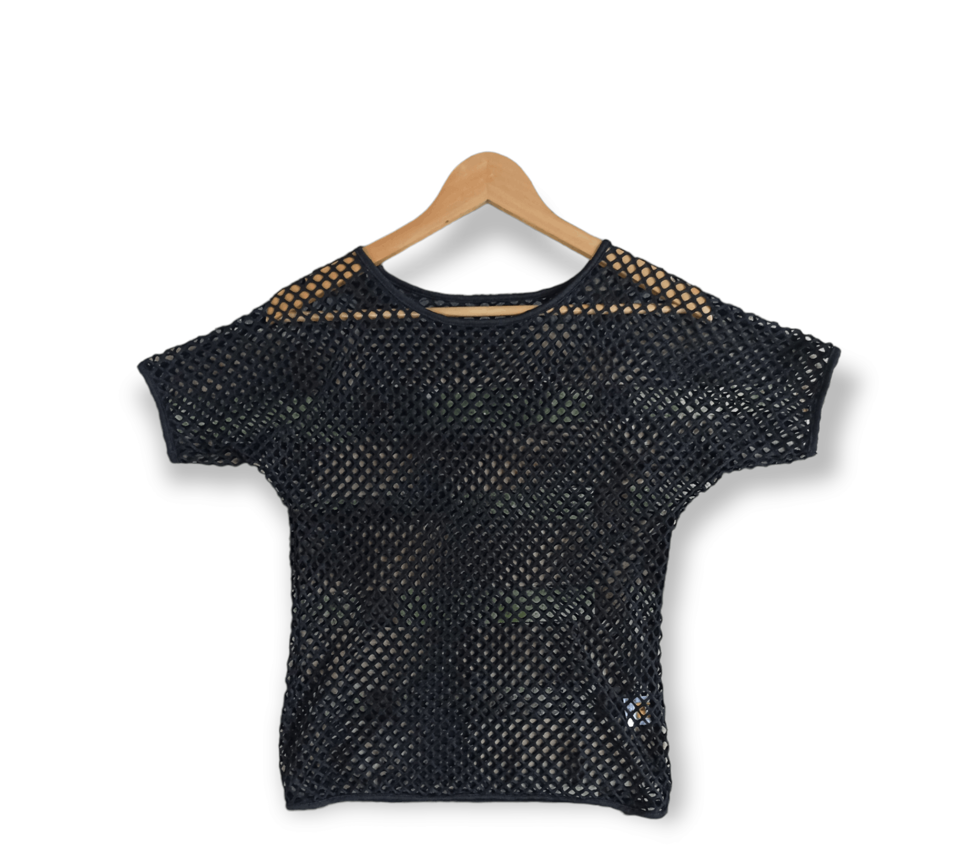 Image of Archival Clothing x Avant Garde Japanesebrand Mesh Net Crop Shirt in Black, Men's (Size Small)