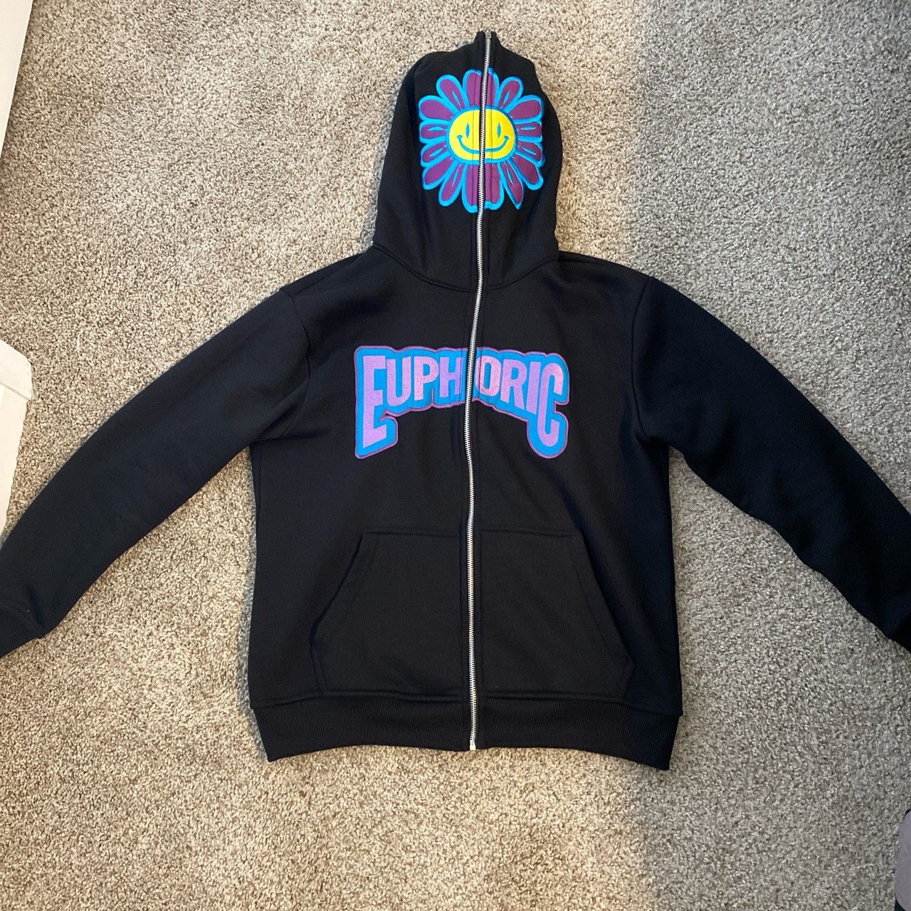 Streetwear Black Euphoric Full Zip-Up Hoodie | Grailed