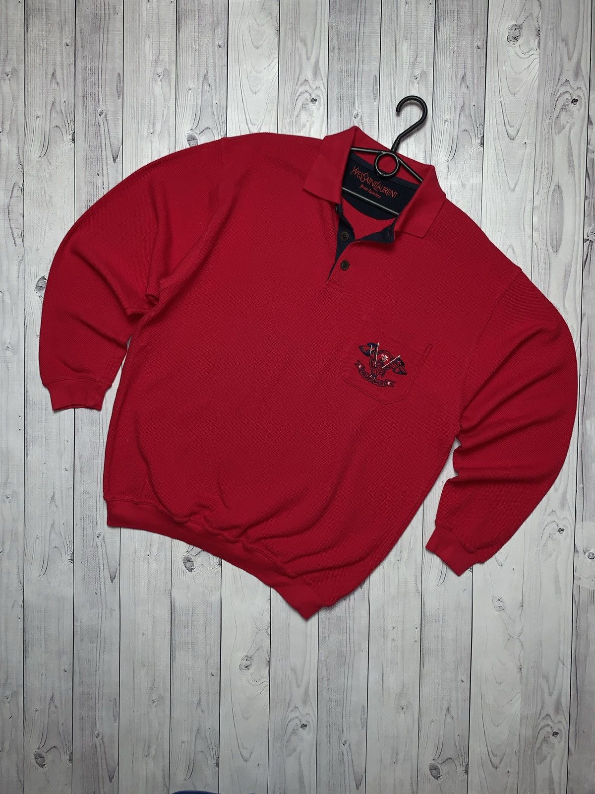 Image of Vintage Luxury YVES Saint Laurent Sweatshirt Polo Golf in Red, Men's (Size Large)