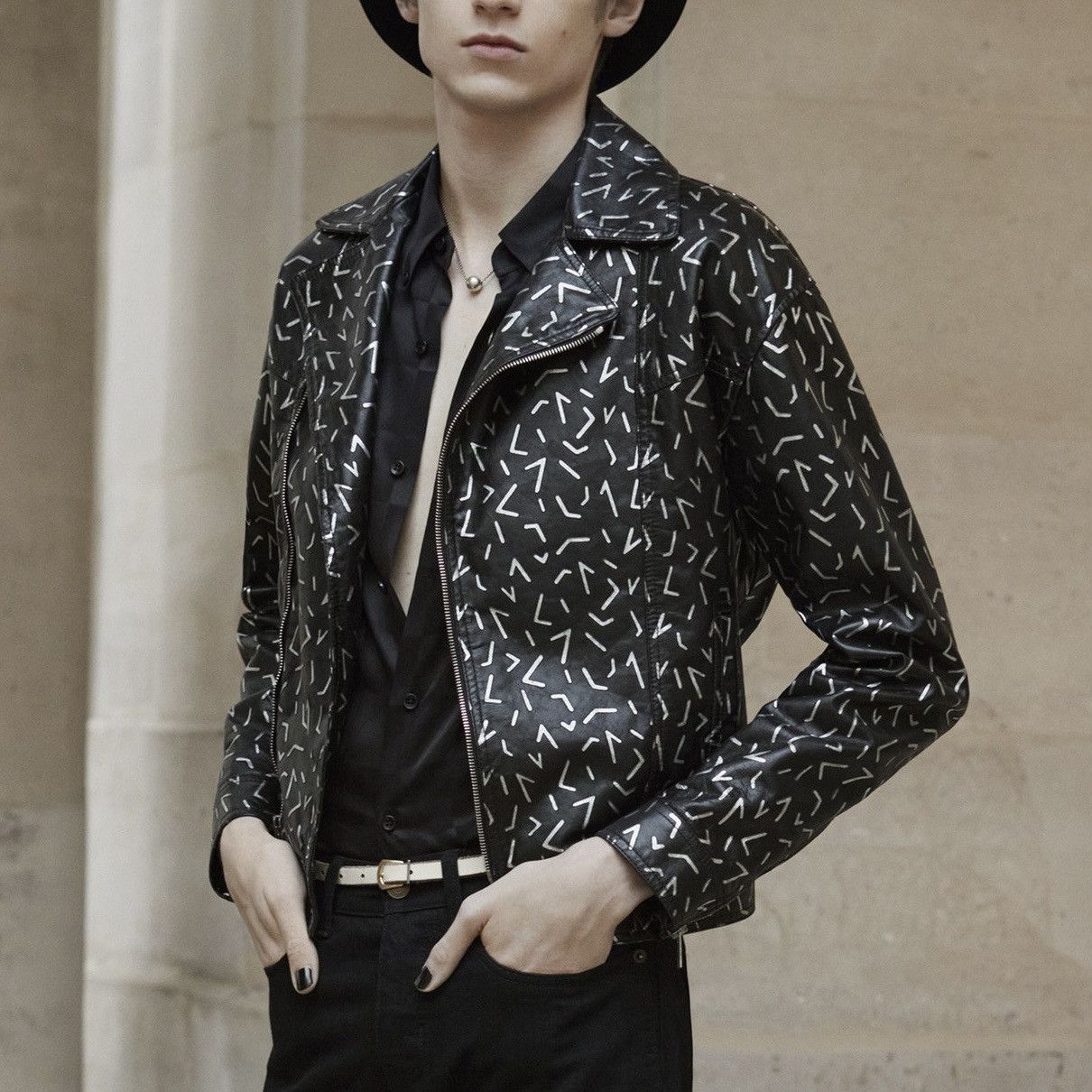 image of Saint Laurent Paris Saint Laurent Leather Biker Jacket In Medium in Black, Men's
