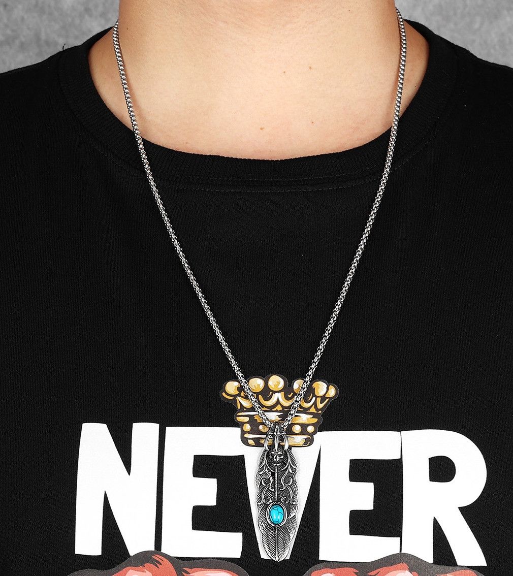 Jewelry 316L Stainless Steel Feather Skull Pendant Necklace Size ONE SIZE - 3 Thumbnail