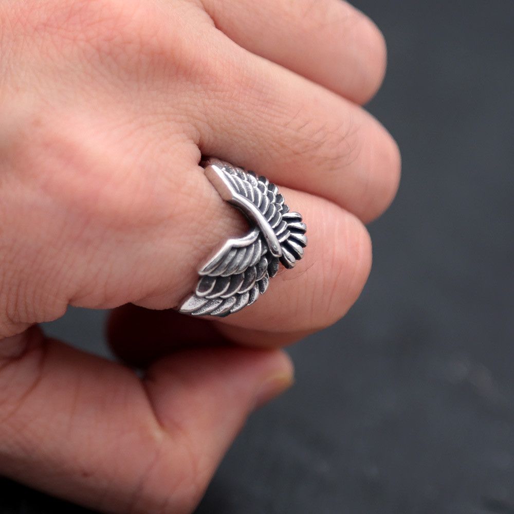 Jewelry 316L Stainless Steel Freedom Angel Wing Ring Size ONE SIZE - 3 Thumbnail