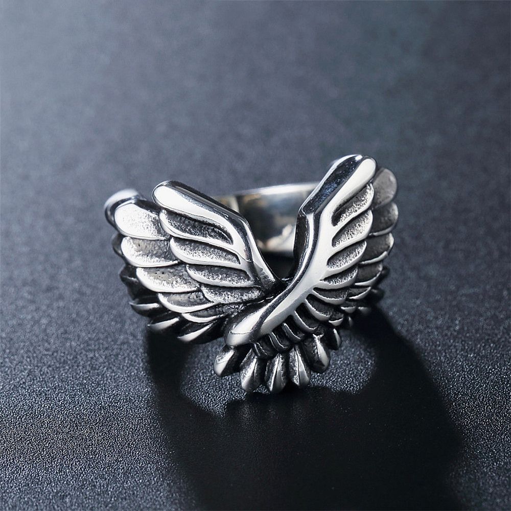 Jewelry 316L Stainless Steel Freedom Angel Wing Ring Size ONE SIZE - 2 Thumbnail