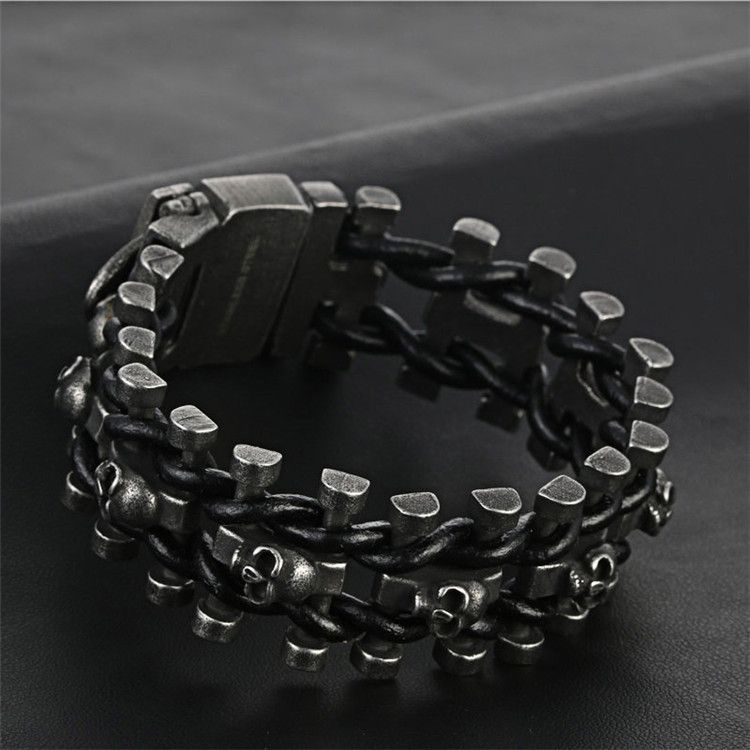 Jewelry 316L Stainless Steel Skull Bangle Bracelet Size ONE SIZE - 5 Thumbnail