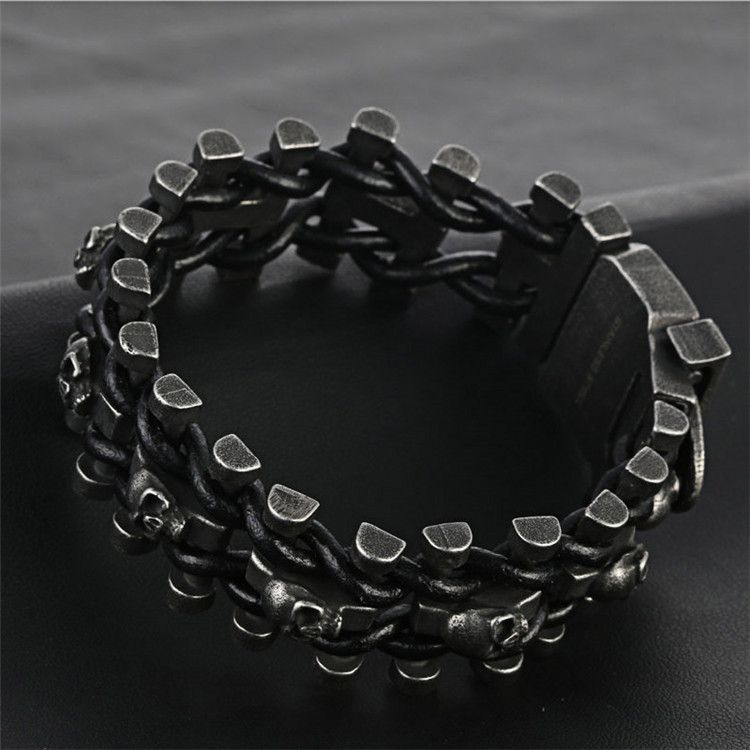 Jewelry 316L Stainless Steel Skull Bangle Bracelet Size ONE SIZE - 6 Thumbnail