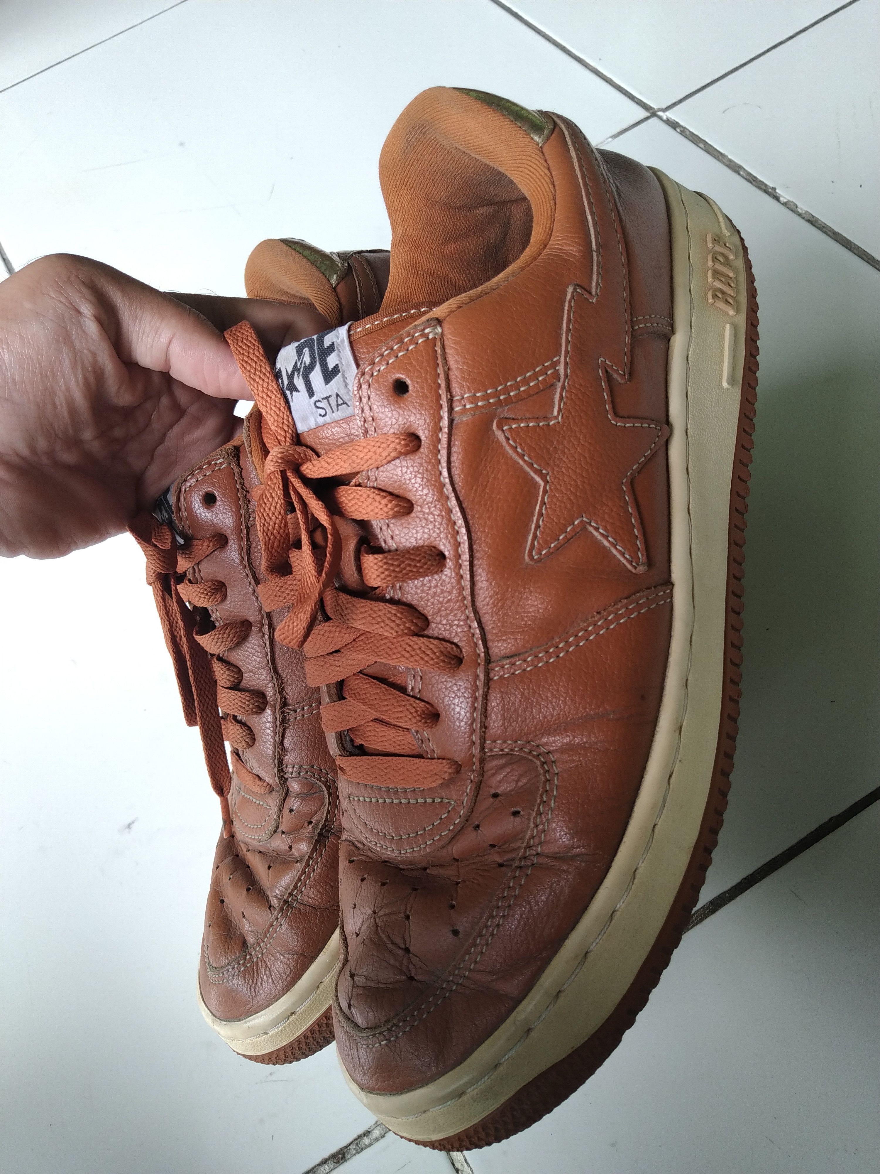 Leather Bapesta Shoes in Brown, Men's (Size 10)
