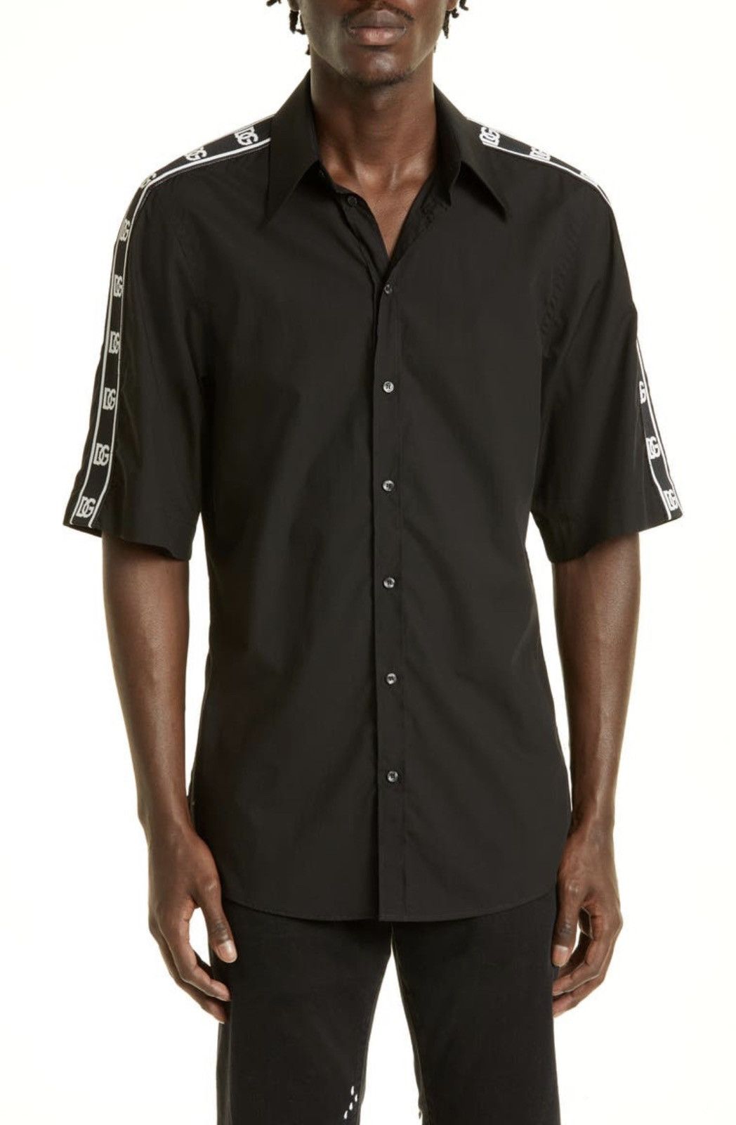 image of Dolce Gabbana Martini Fit Logo Button Up Shirt in Black, Men's (Size Large)