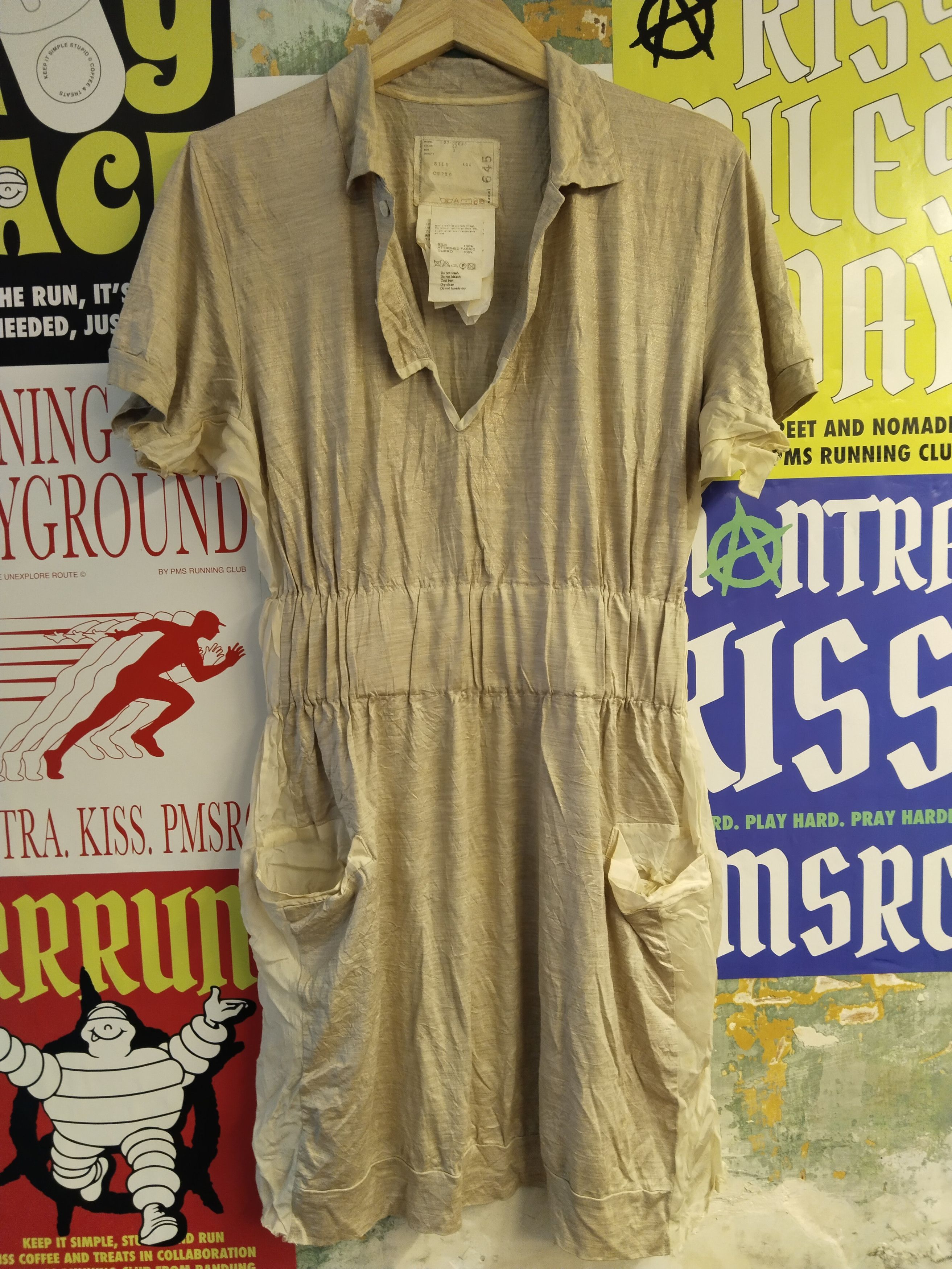 image of Vintage Sacai Japan Shiny Dress in Shiny Silver Grey, Women's (Size Medium)