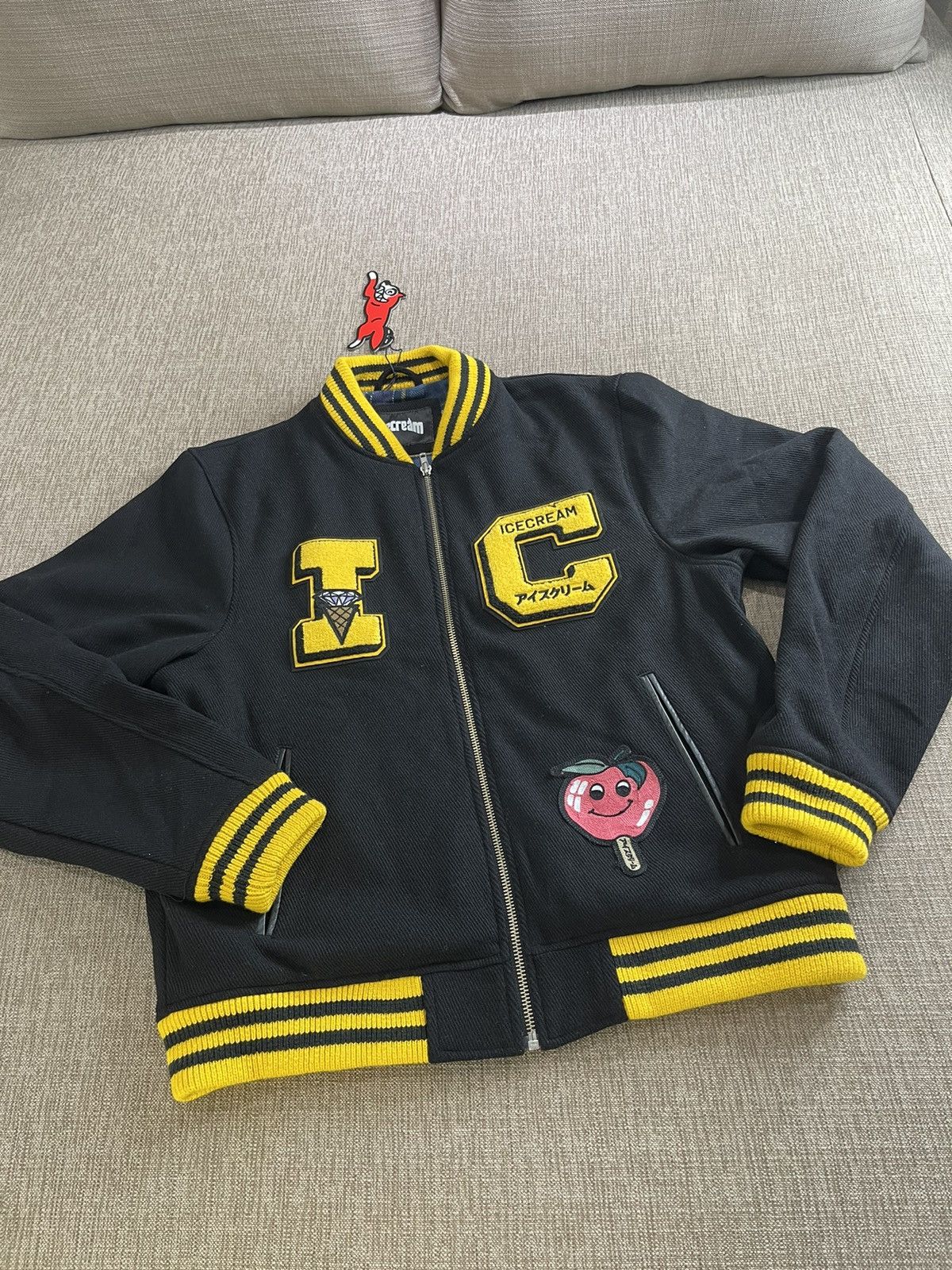 image of Icecream Ice Cream Varsity Jacket in Black/Yellow, Men's (Size XL)