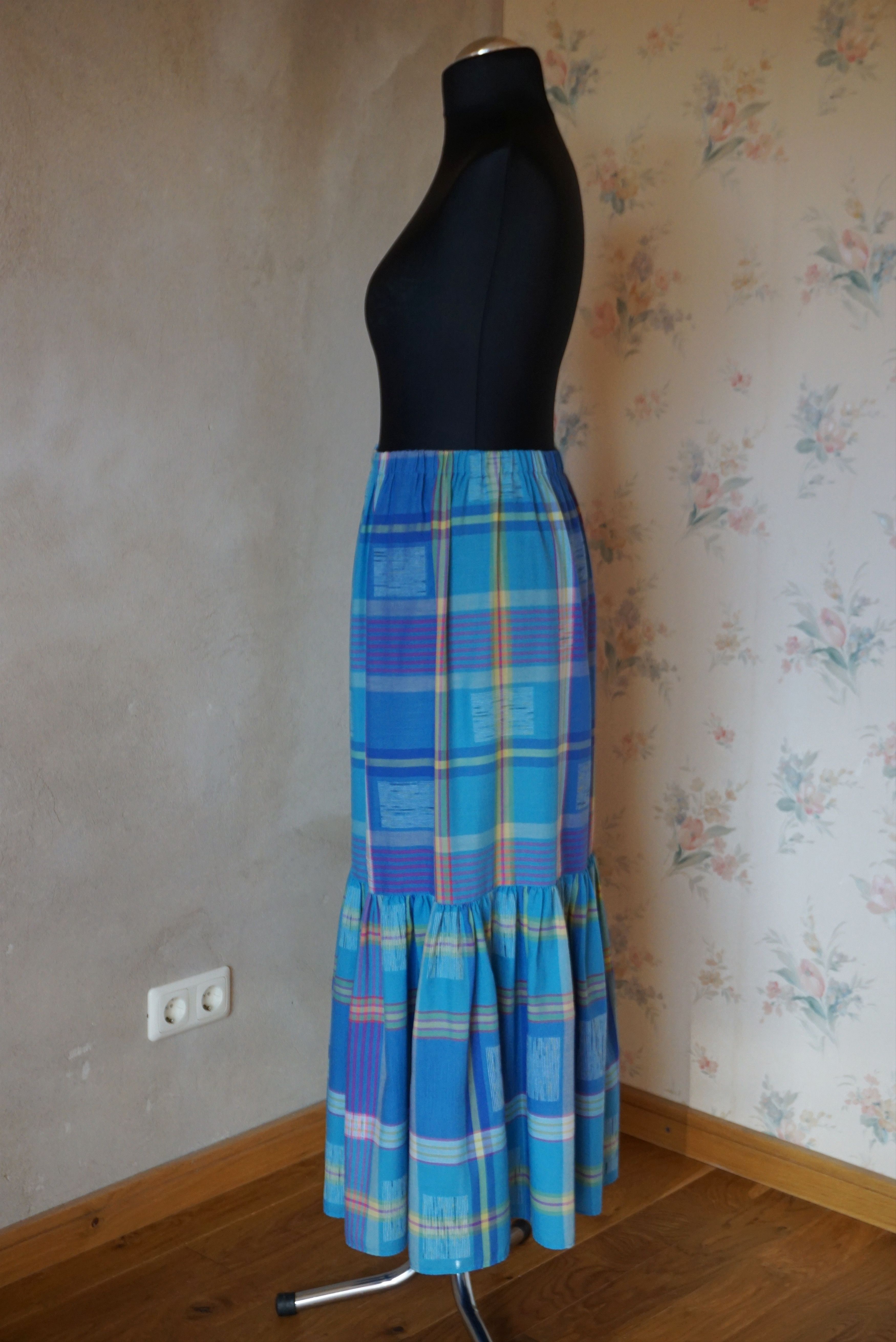 Designer True Vintage 80s 70s long skirt M 6/8 36 check French twiggy Size 28" / US 6 / IT 42 - 18 Thumbnail