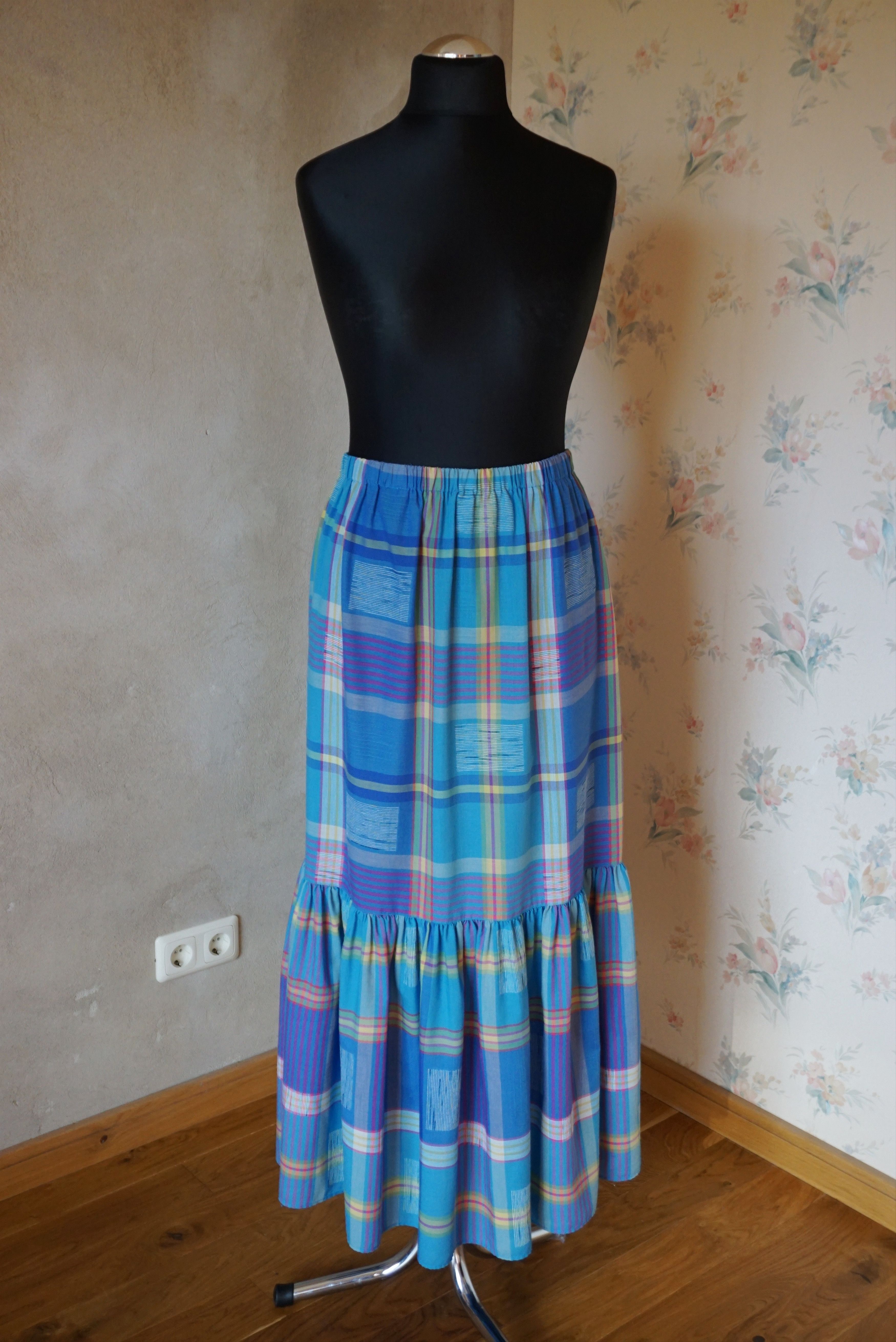 Designer True Vintage 80s 70s long skirt M 6/8 36 check French twiggy Size 28" / US 6 / IT 42 - 7 Thumbnail