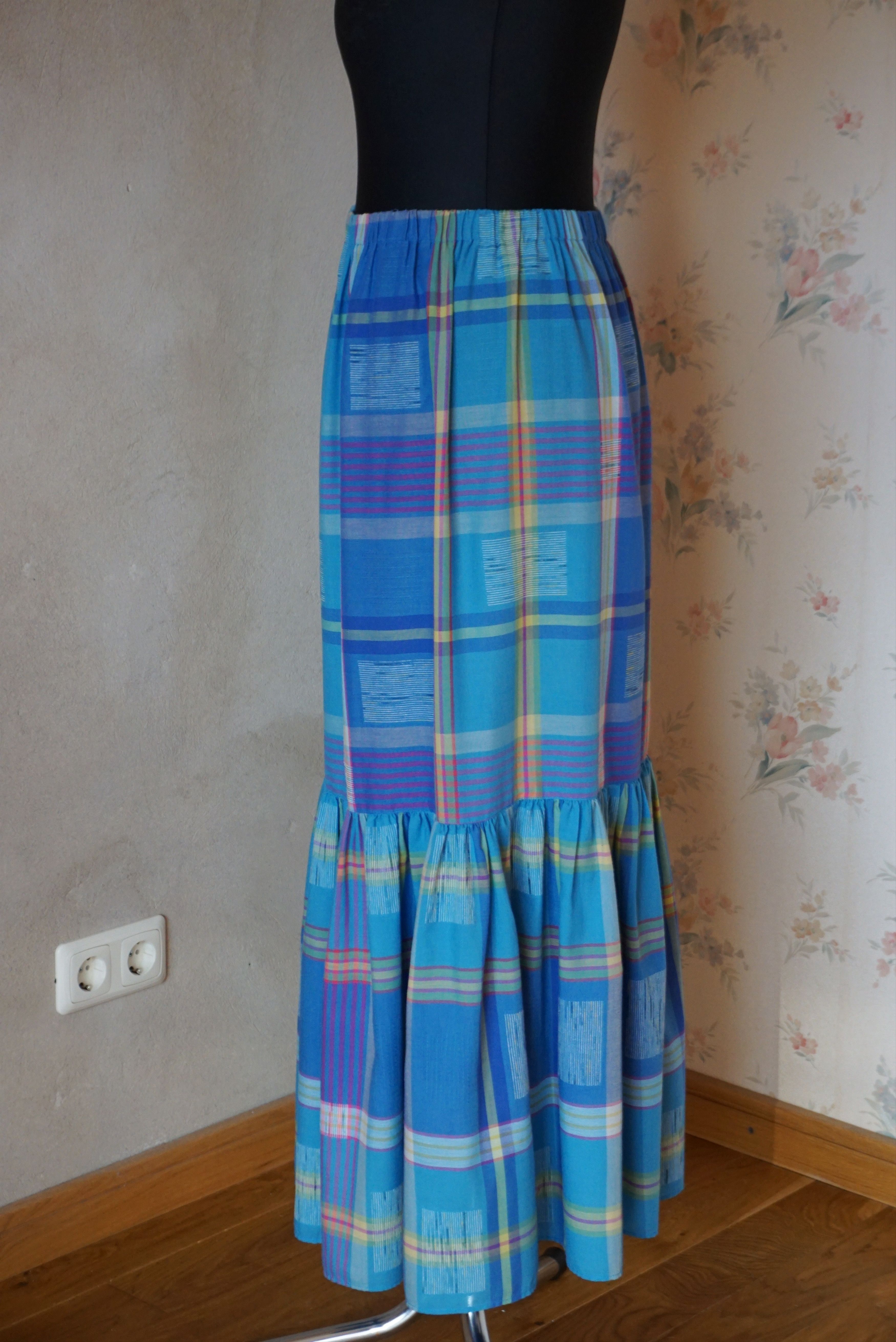 Designer True Vintage 80s 70s long skirt M 6/8 36 check French twiggy Size 28" / US 6 / IT 42 - 19 Thumbnail
