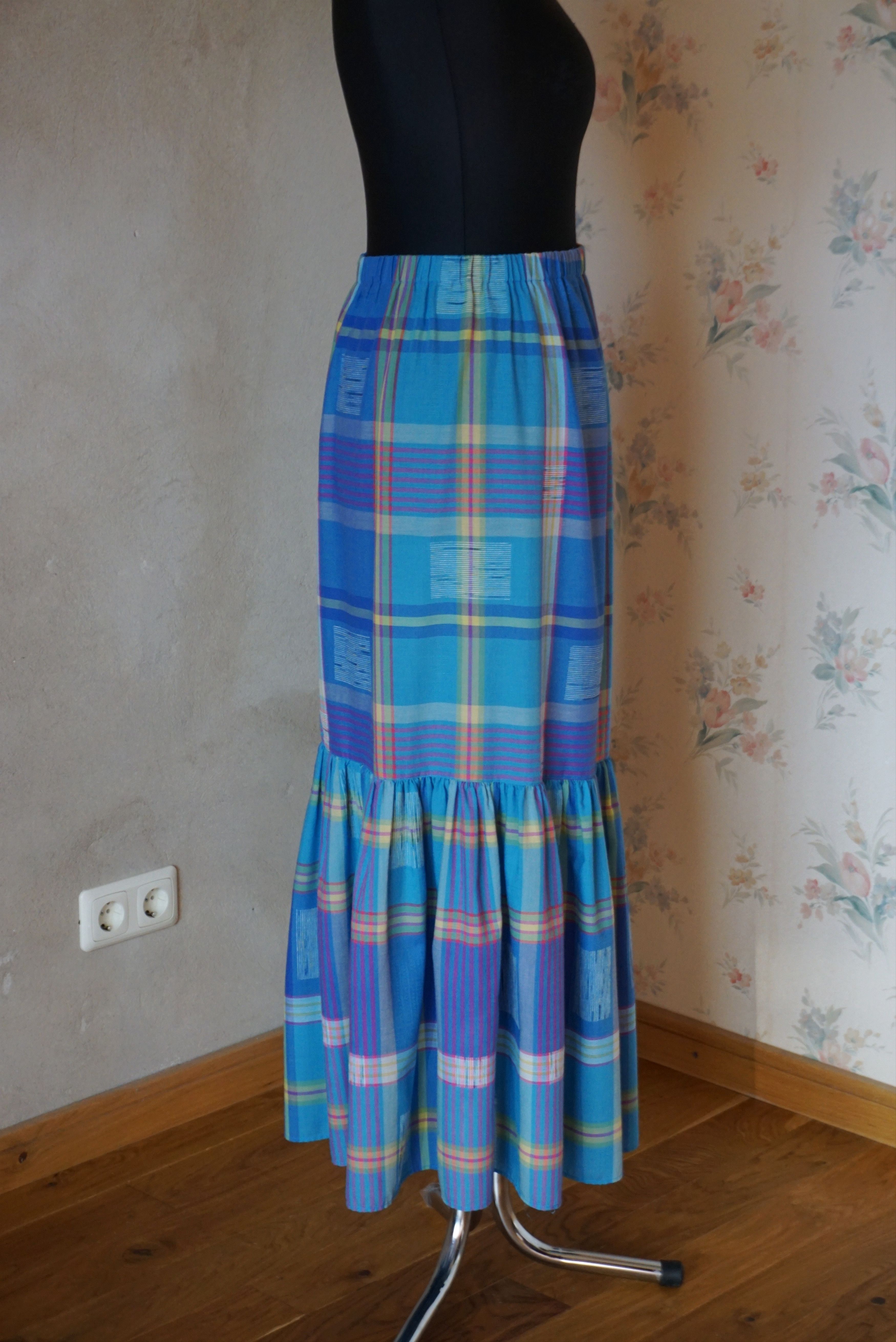Designer True Vintage 80s 70s long skirt M 6/8 36 check French twiggy Size 28" / US 6 / IT 42 - 11 Thumbnail