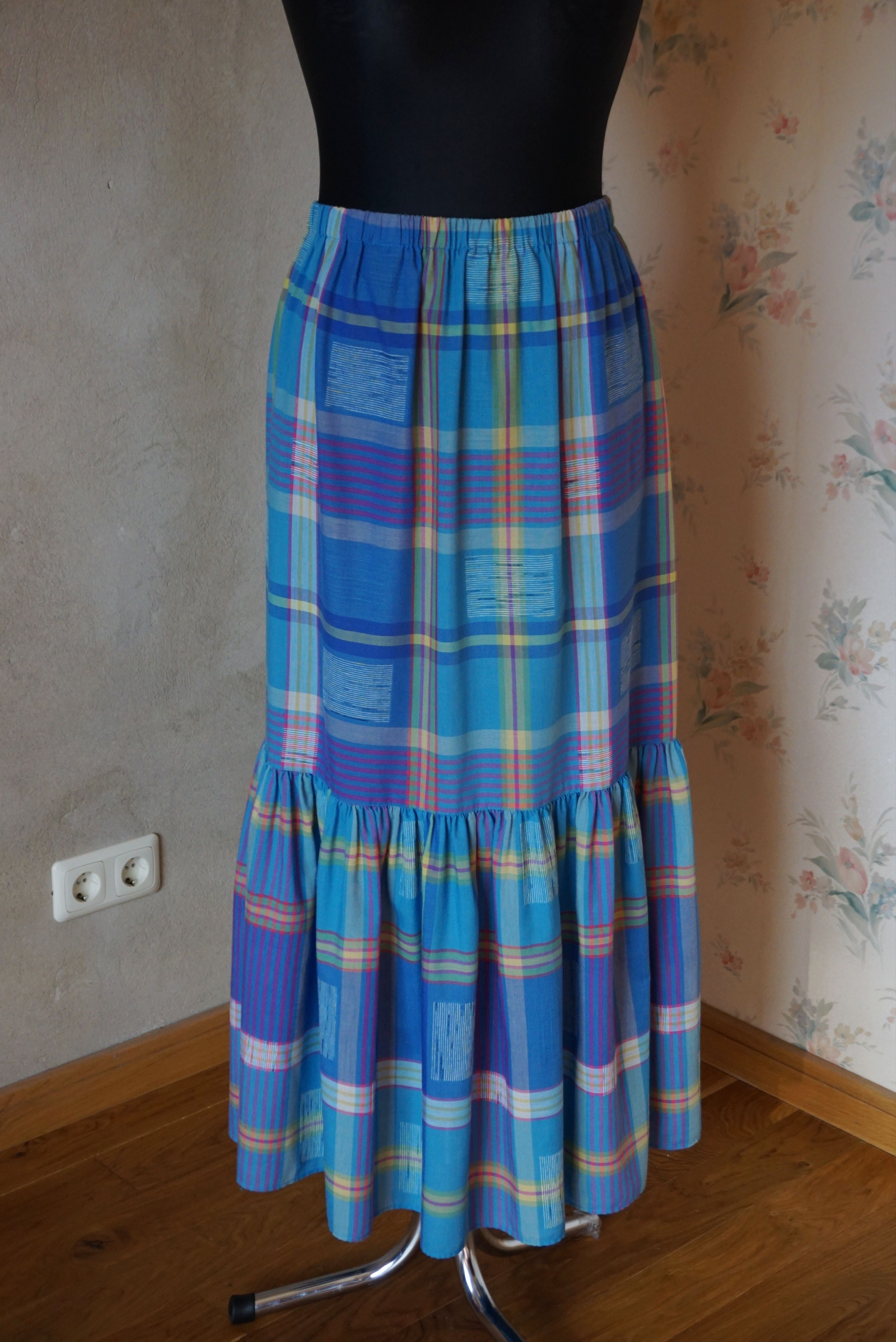 Designer True Vintage 80s 70s long skirt M 6/8 36 check French twiggy Size 28" / US 6 / IT 42 - 8 Thumbnail