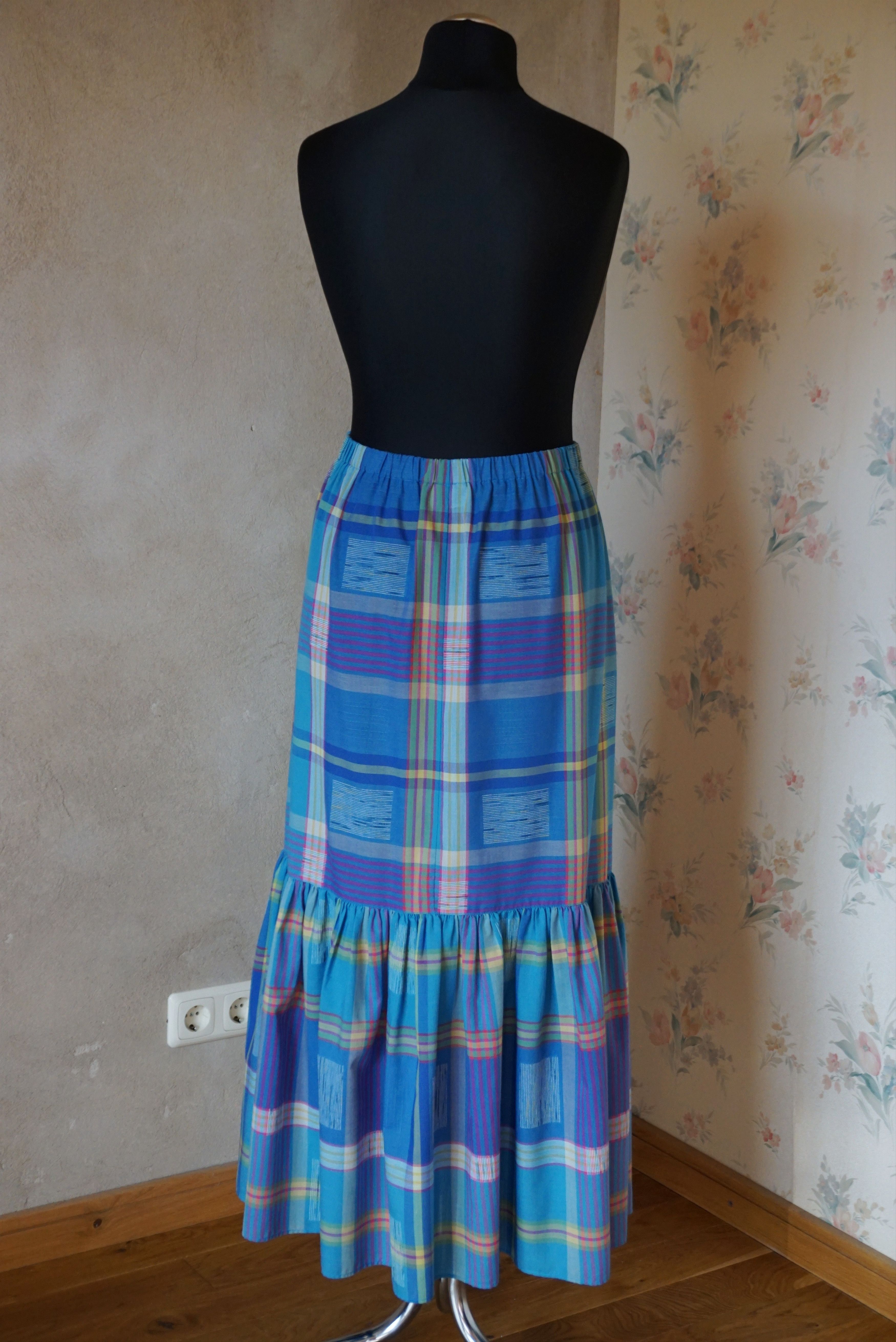 Designer True Vintage 80s 70s long skirt M 6/8 36 check French twiggy Size 28" / US 6 / IT 42 - 14 Thumbnail
